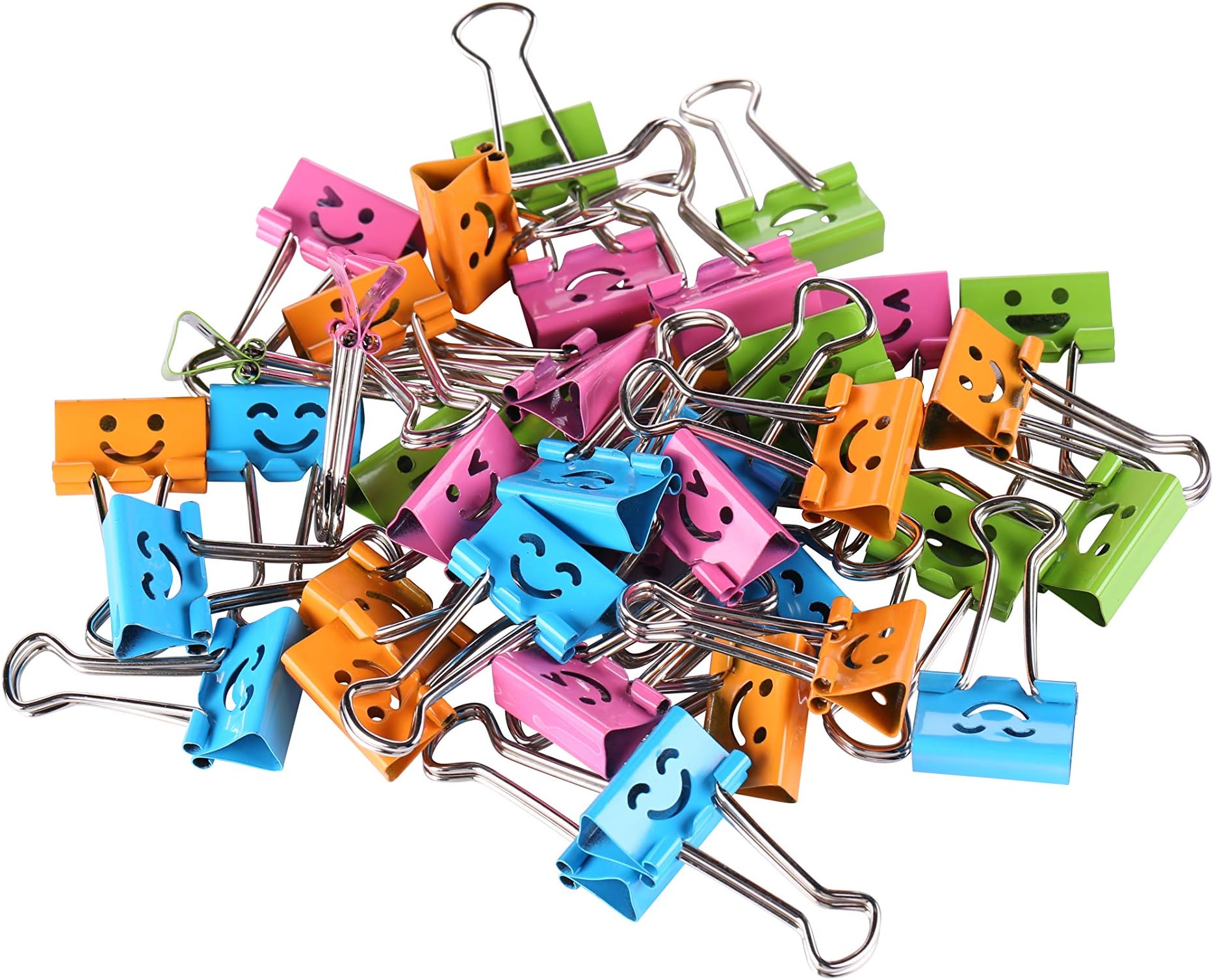 Smiling Binder Clips ,19mm ,Assorted Colors ,40 Clips per Tub