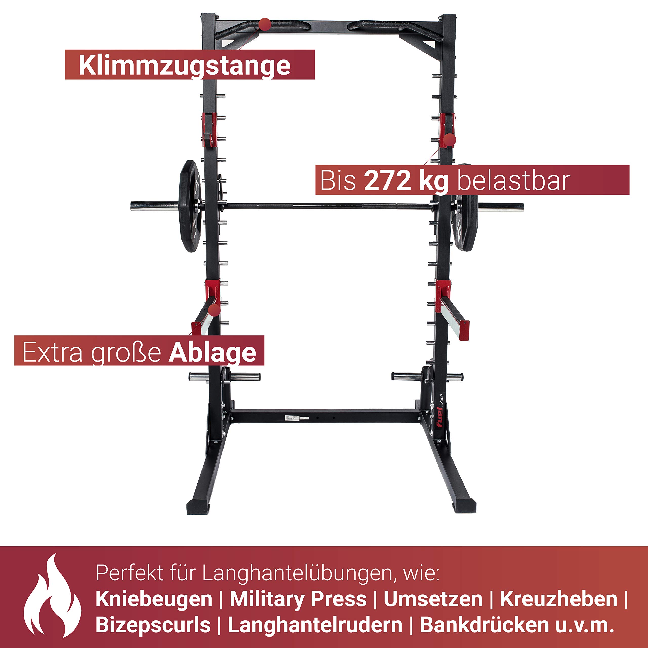 Smith Machine Multipresse HR500 mit Klimmzugstange, Multipresse Squat Rack mit geführter Langhantel mit Sicherheitsablagen, Kniebeugeständer mit Klimmzugstange, bis 272kg belastbar