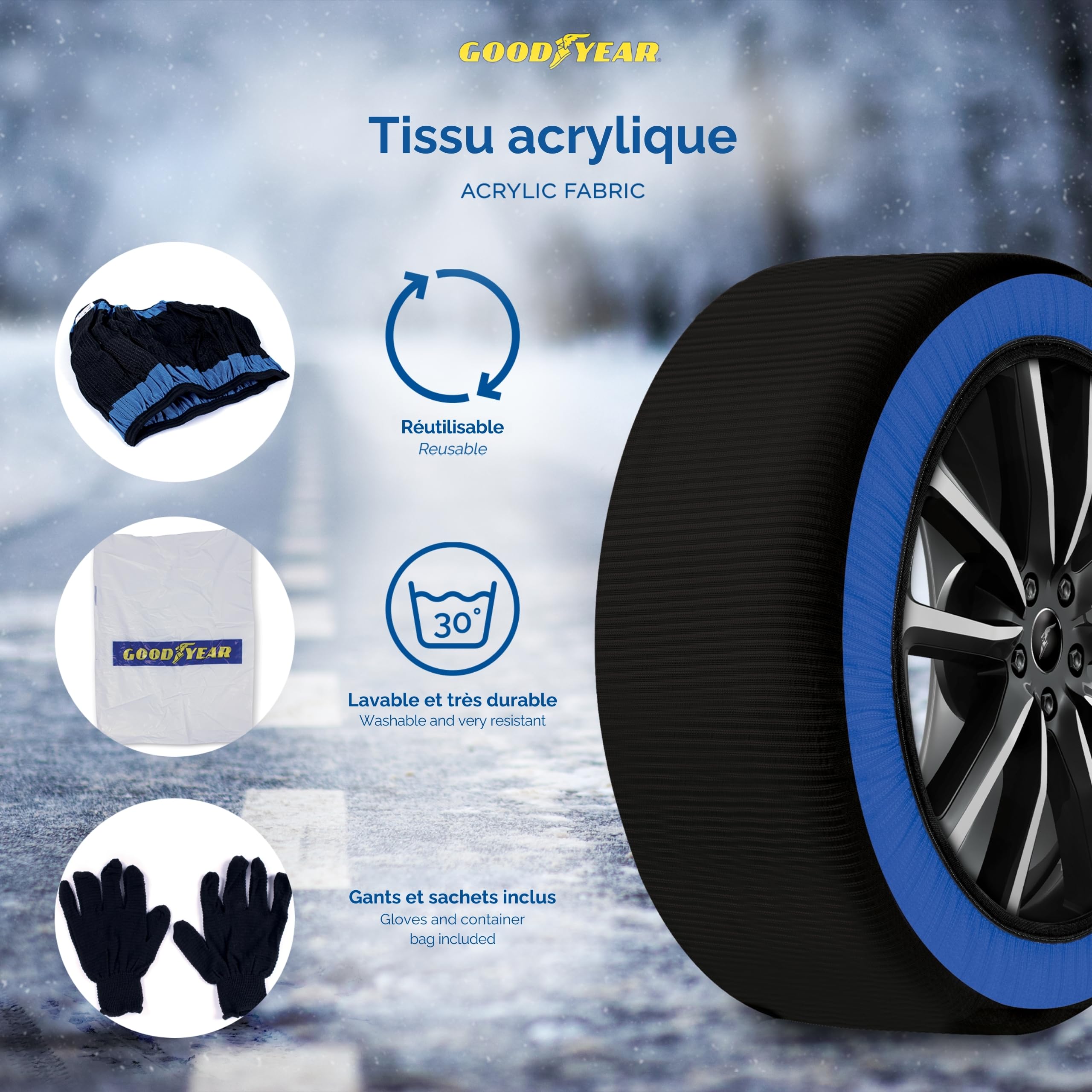 Chaussettes de neige GoodYear Star Gripper homologuées Italie EN 16662-1:2020 Deux chaînes à neige en tissu pour voiture. Snow Sock Taille XL
