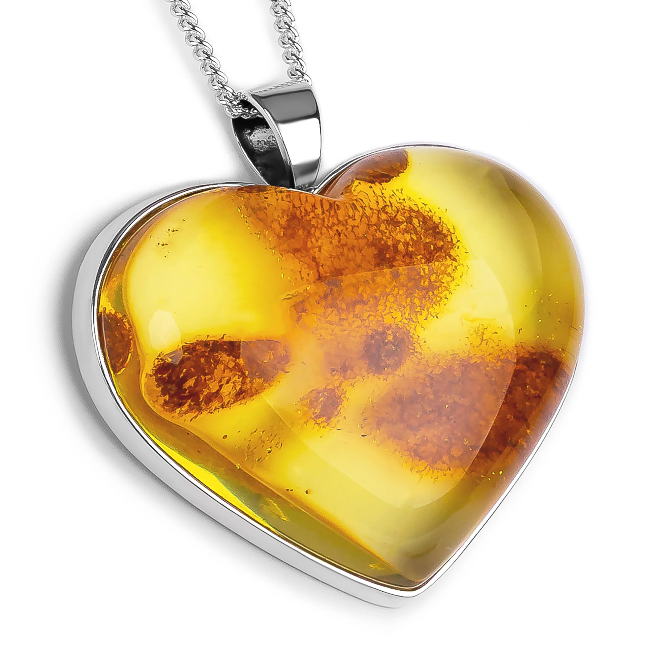 HENRYKA Handmade Natural Baltic Amber Heart Necklace | 925 Sterling Silver Handcrafted Jewellery | Designer Gemstone Pendant