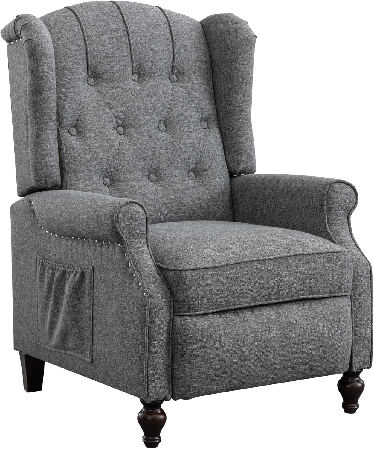 Pushback Recliner Chair Set of 2, Linen Tufted Armchairs with Massage & Heat, Mid-Century Modern Wingback Accent Chairs for Living Room, Small Space (Light Grey, 2PC)