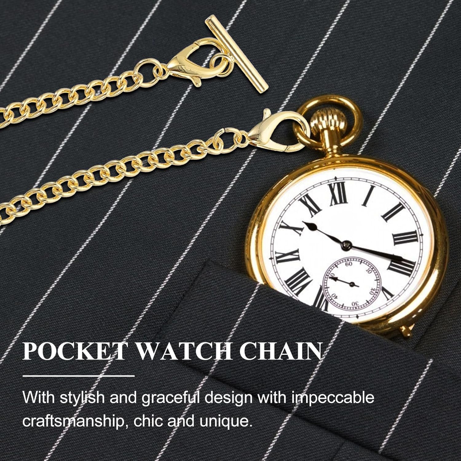 Creative Golden Pocket Watch Chain Made of Sturdy Stainless Steel, Stylish and Portable Hanging Chain for DIY Clothing Decoration and Everyday Use