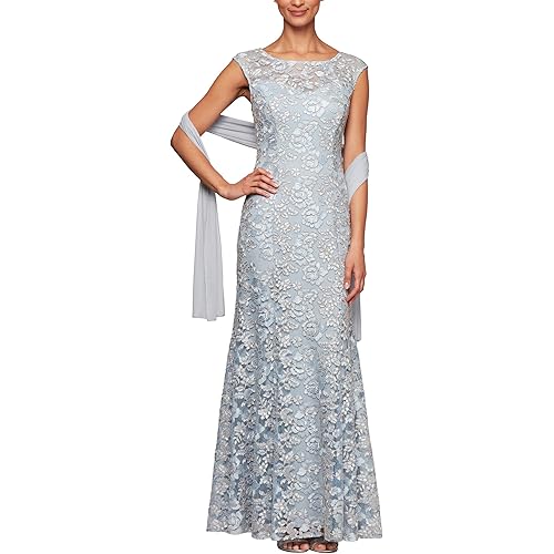 Alex Evenings Women's Long Sleeveless Dress with Shawl