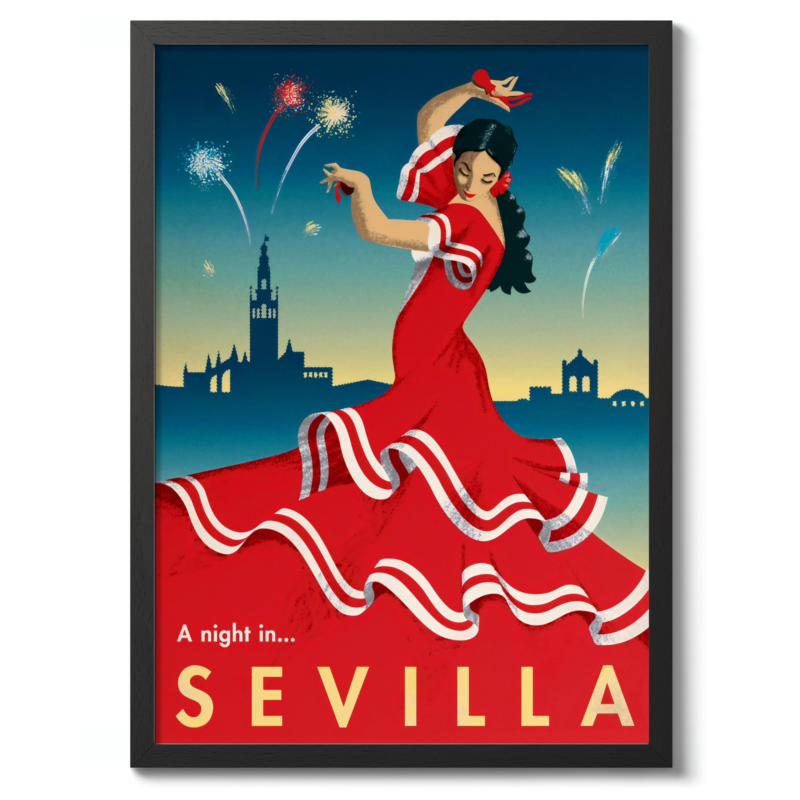 Sevilla, Spain Vintage Spanish Travel Poster, Retro Spain Tourism Print, Decoration Wall Art Seville Landmark Bedroom Decor, A1 (Black Frame) - 86.9x62.4cm — image 1