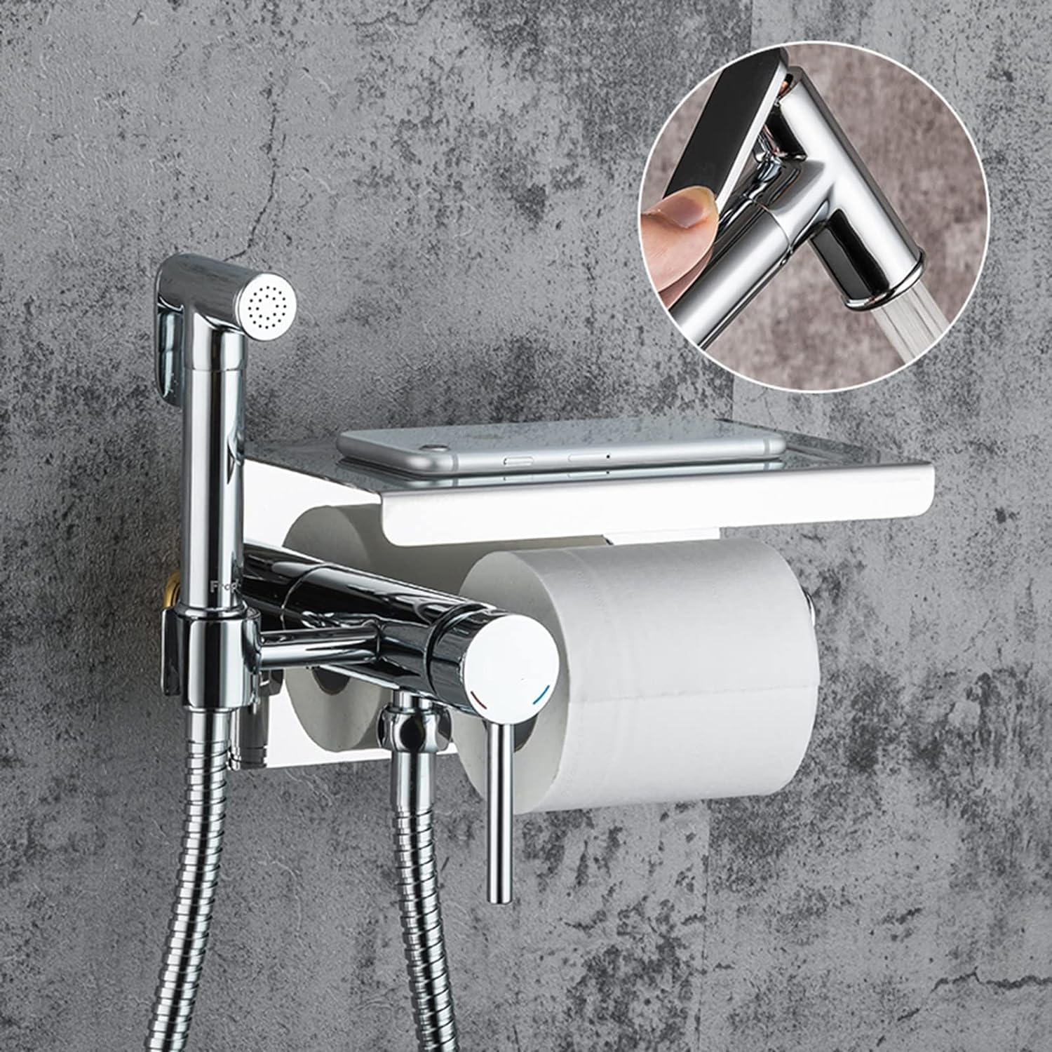 Toilet Bidet Kit with Hand Shower - Chrome Brass Handheld Bidet Sprayer - Hot and Cold Water Shower — view 2