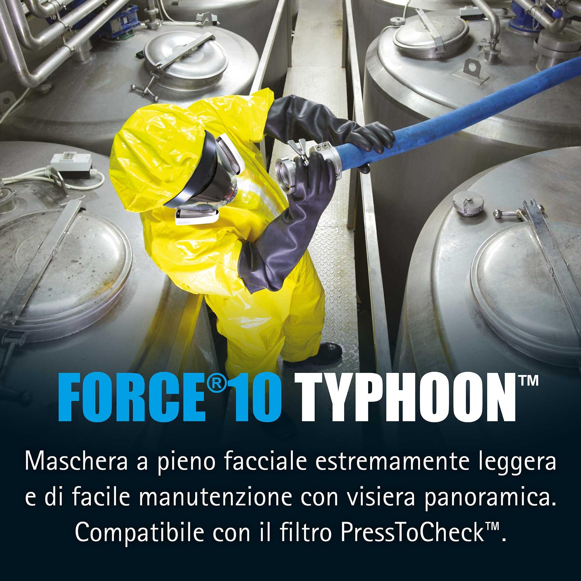 JSP FORCE 10 Typhoon Máscara Completa Reutilizable, Talla S | Compatible con filtros PressToCheck para polvo, vapores, gases y pintura. Sin filtros. EN 136 certificado.