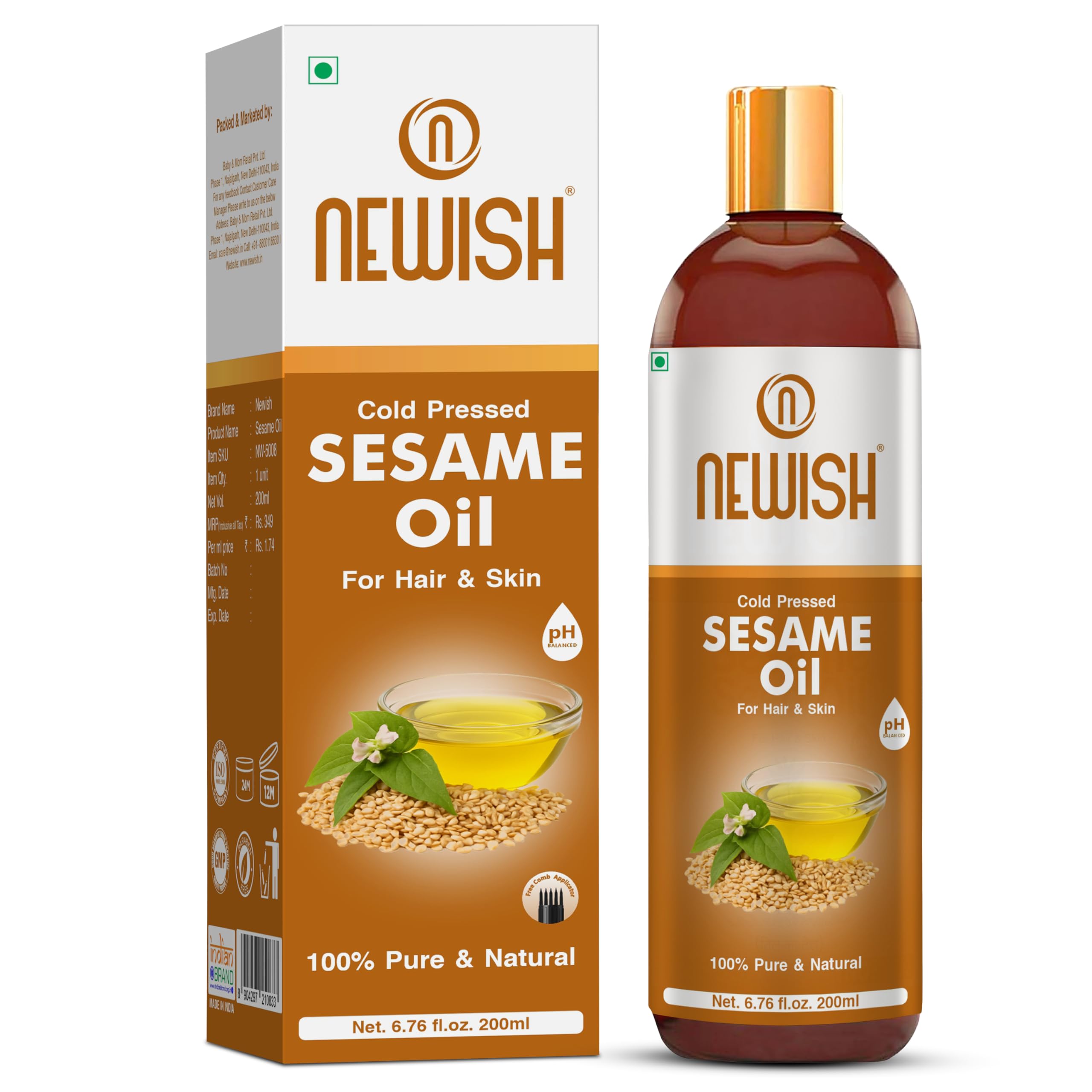 Newish Cold Pressed Sesame oil for Hair, Skin and Massage (Til Ka Tel/Til Oil,Gingelly oil,) 100% pure & natural 200ml
