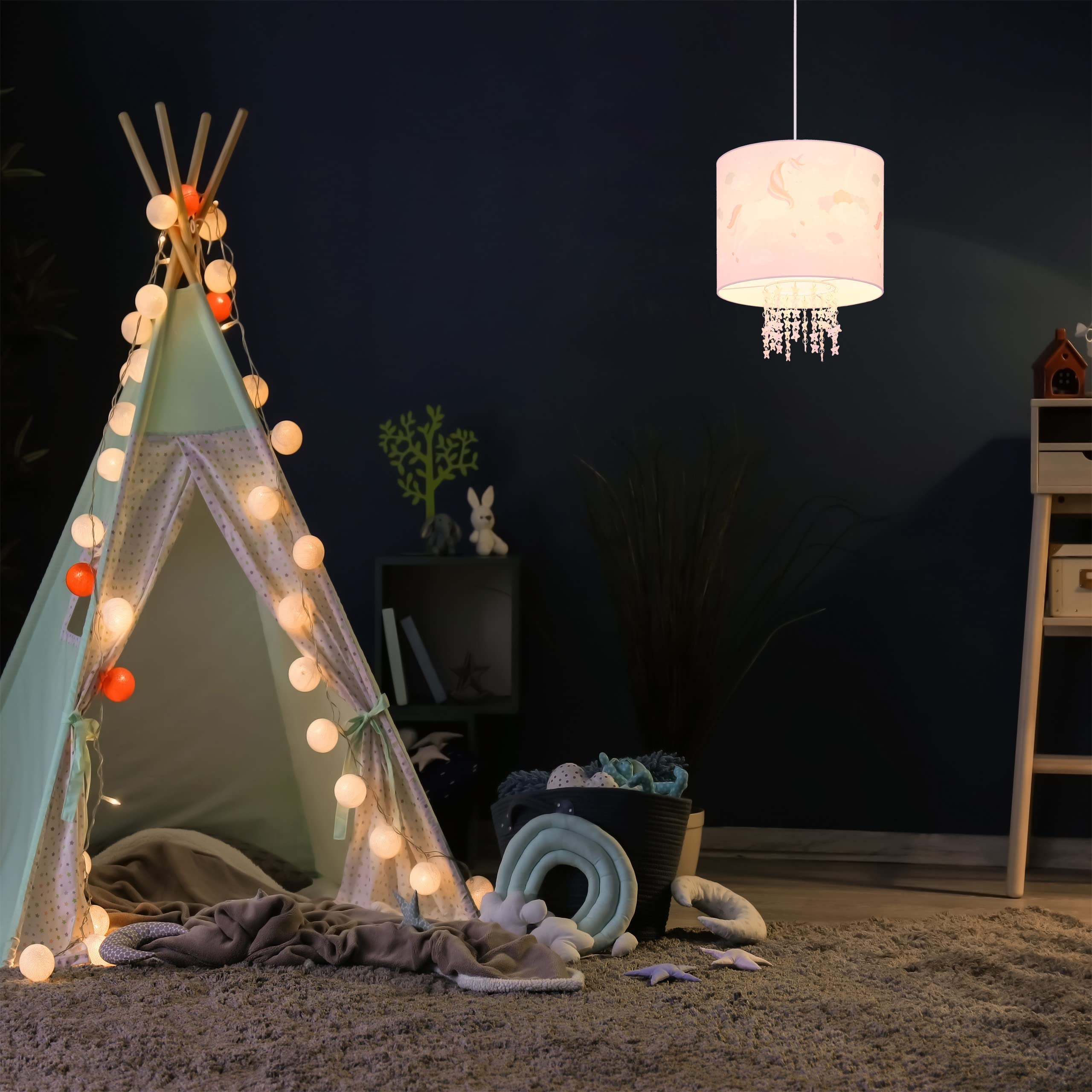 Relaxdays Luminaire, Abat-Jour orné de Licornes, Douille E27, HD env. 158 x 35 cm, pour Chambre d'enfant, Rose