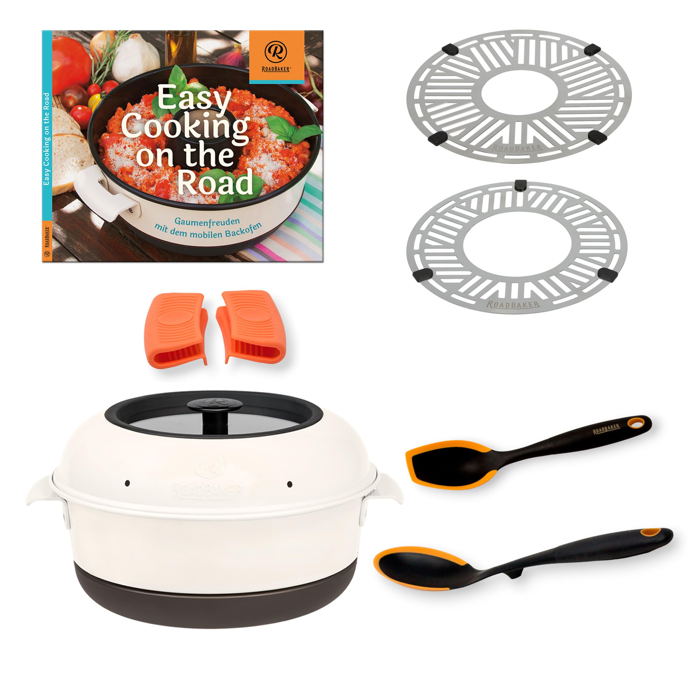 All Inclusive Set 7-teilig – Mobiler Campingbackofen mit Backgitter, Kochbuch & Küchenzubehör | Backofen für Gaskocher | Camping Zubehör für Wohnmobil & Vanlife