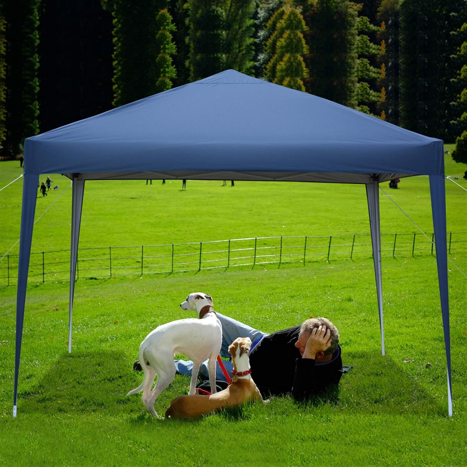 Feufeu Outdoor Canopy Tent with 2 Doors and Windows Portable Folding Gazebo Beach Sidewalls Adjustable Height Camping Sun Shelter Waterproof Sheds for Patio Backyard Wedding Party, Blue