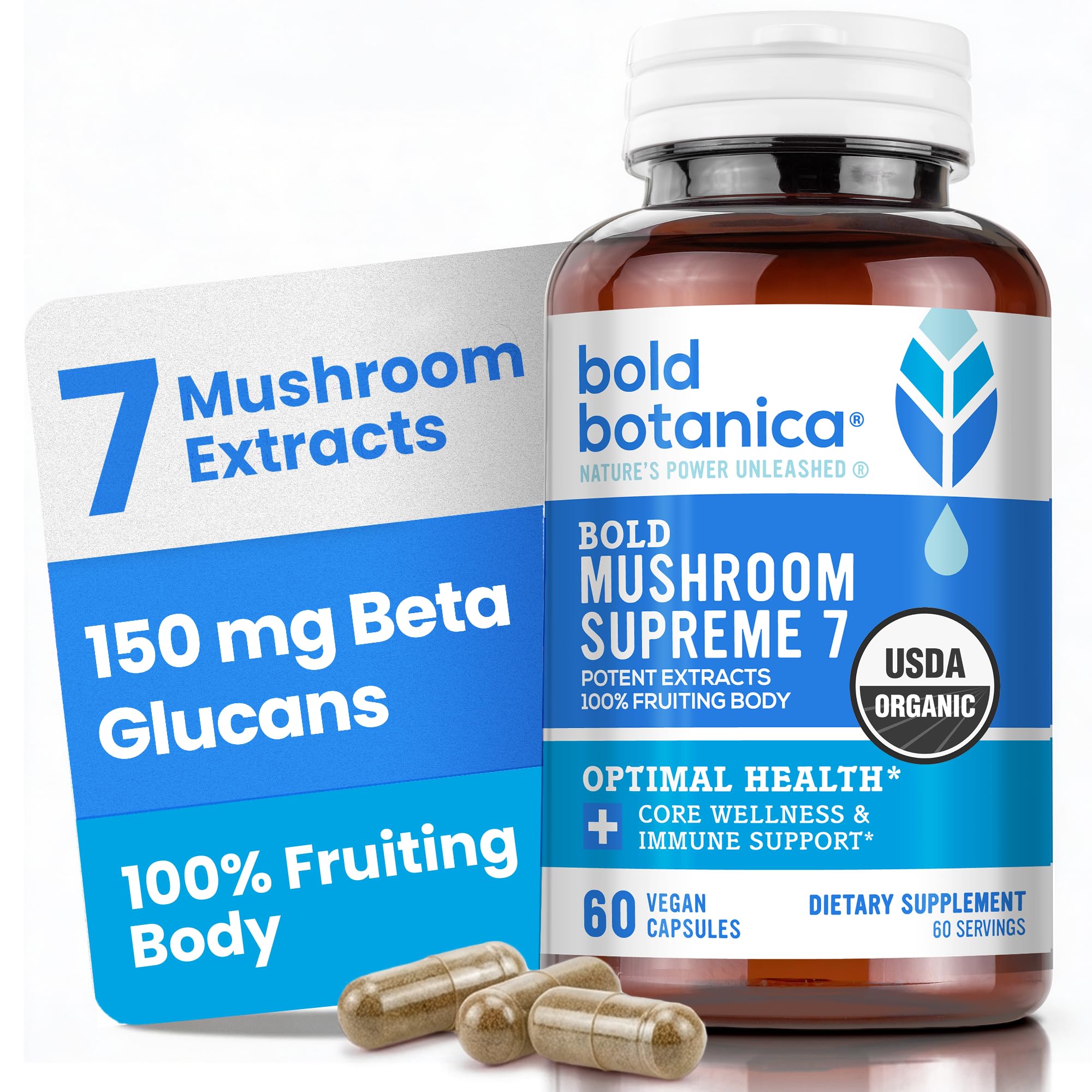 7 Mushroom Formula, 100% Fruiting Body Extract, Immune Support, 60 Caps