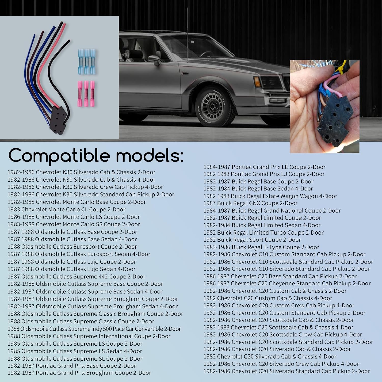 Power Window Switch Pigtail 6-Way Connector Plug Wire Fits for 1980's GM,for 1982-1987 Buick Regal,1982-1986 Chevrolet C10 C30 K10,Fit Driver Door or Center Console,for Dual Switch(6-Way)