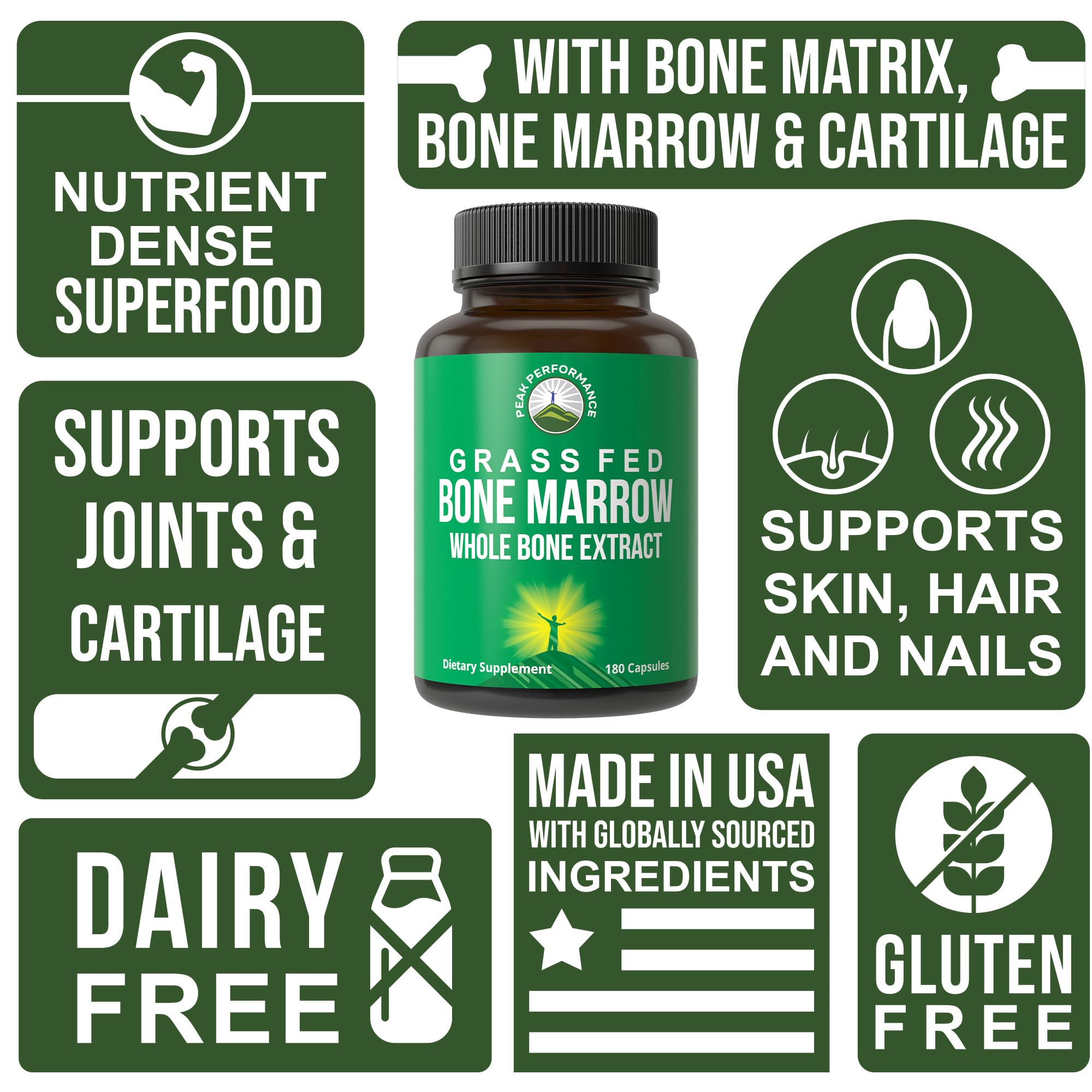 Peak Performance Grass Fed Bone Marrow Whole Extract Supplement 180 Capsule — Amazon image 3