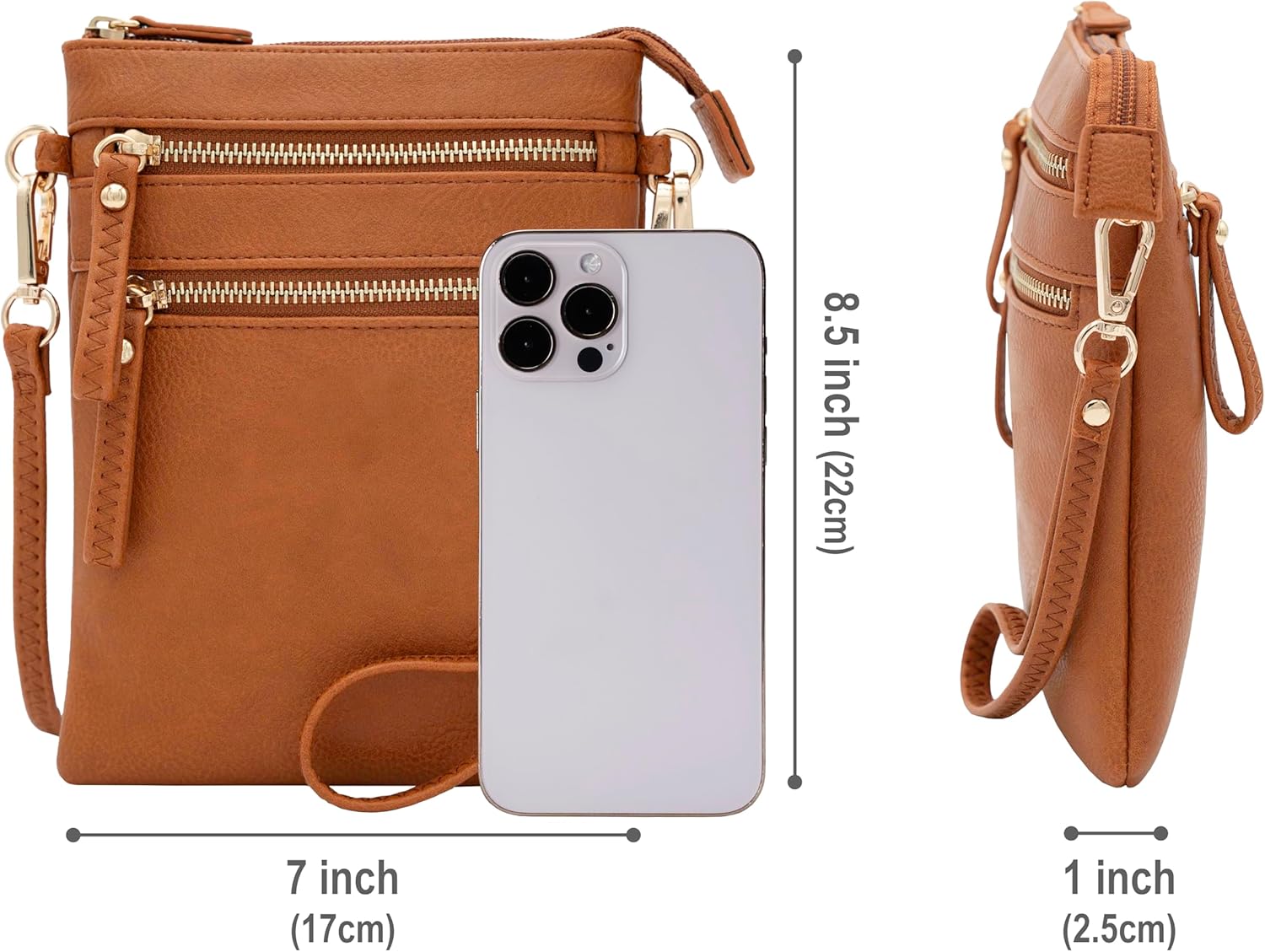 Solene Small Crossbody Bag for Women, Multi Zip Pockets with Detachable Wristlet, Lightweight Travel Purse, Cell Phone Pouch - Image 6