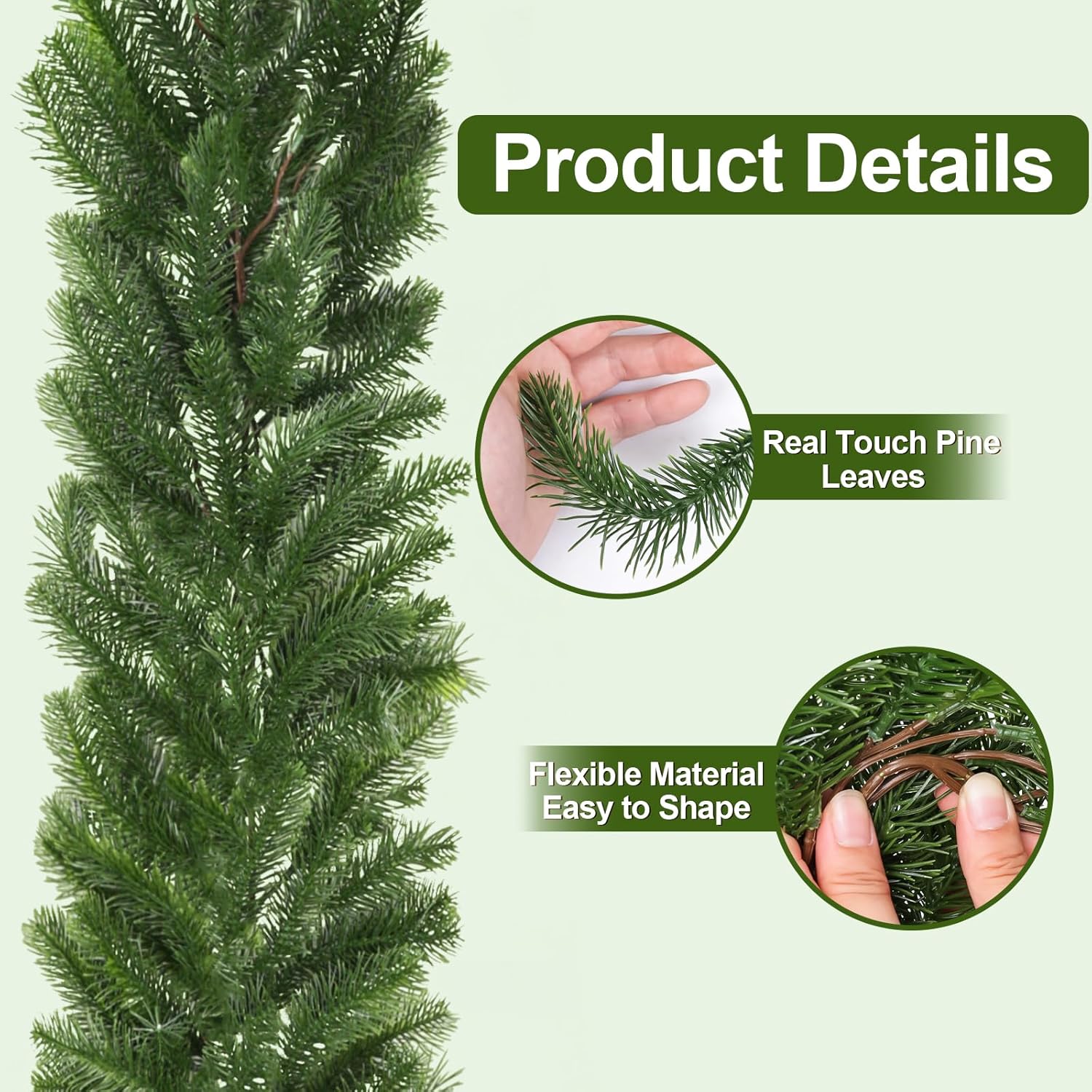 6ft Artificial Christmas Norway Spruce Garland, Real Touch Greenery Winter Garland Decor for Home, Fireplace, Wall, Porch, Table, Mantle, Indoor Outdoor Decoration