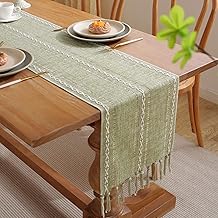Caminho de Mesa, Caminho de Mesa Boho Estilo Country Branco com Borlas Caminho de Mesa Rústico 32 x 160 cm，LIANLI (R标备案，跟卖后果自负)(verde,32 x 200 cm)