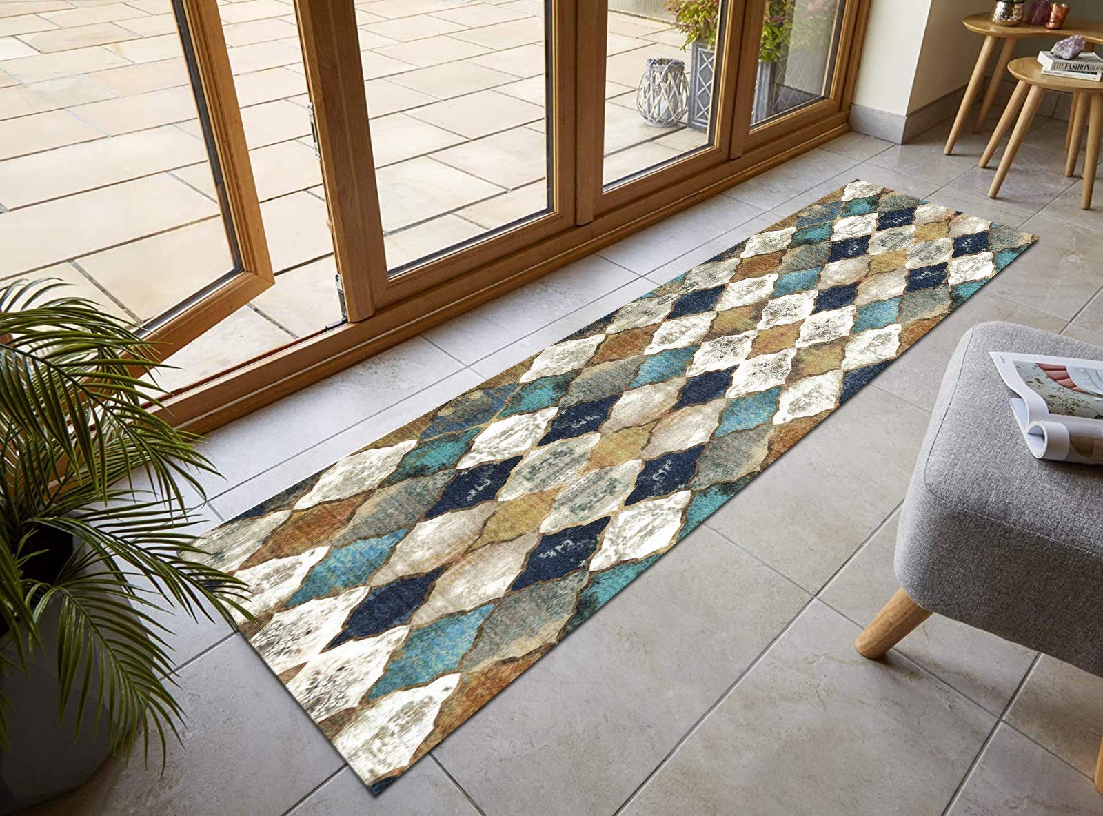 Tapis Long de Passage Couloir Cuisine Lavable Antidérapant Moderne Géométrie Tapis Cuisine Entrée en Polyester pour Couloir, Salon, Escalier, Largeur 60cm/ 70cm/ 80cm/ 90cm/ 100cm ( Size : 50x150cm )