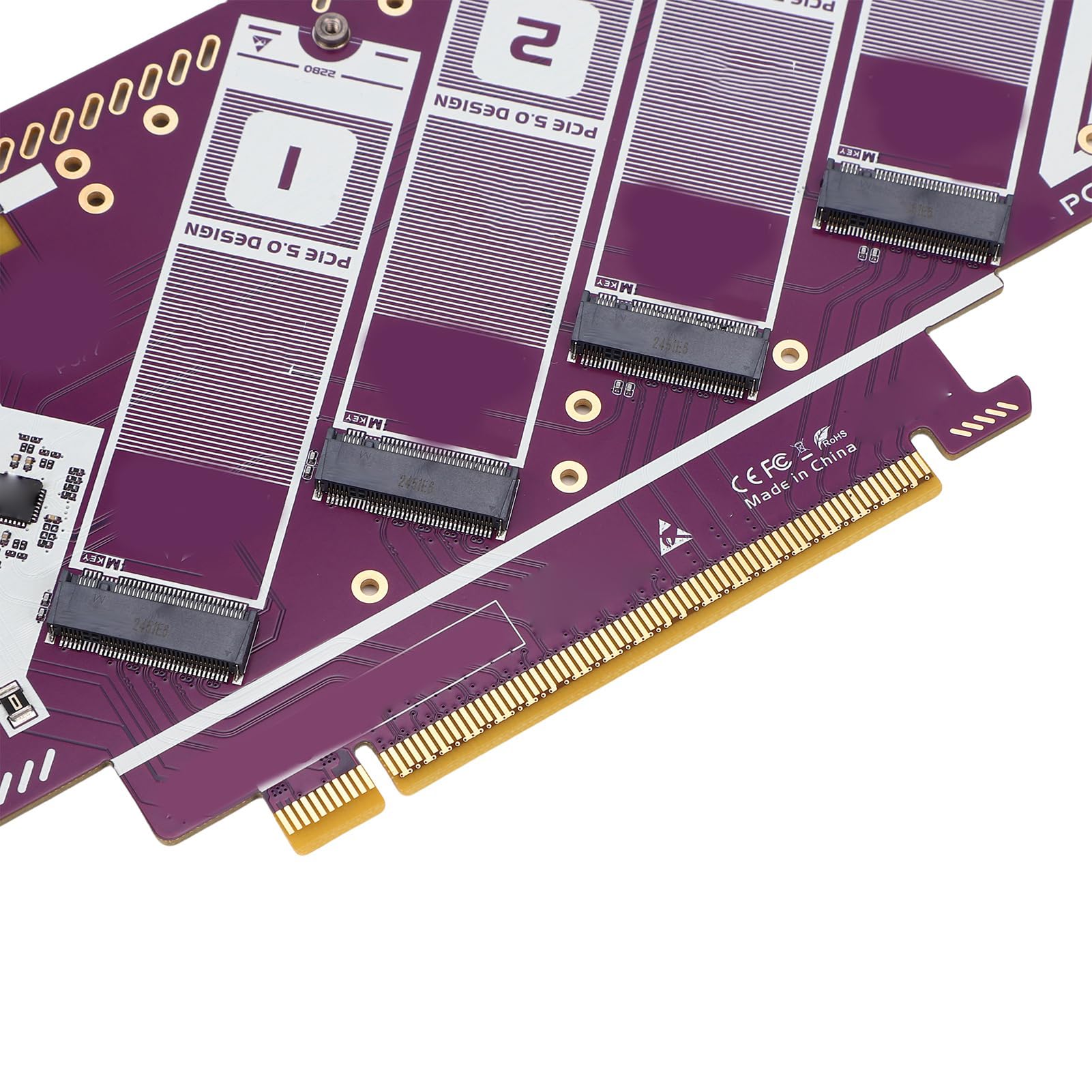 Zunate Karta rozszerzeń PCIE 5.0 x16 do NVMe 4-portowy konwerter PCIe X16 M-Key na dysk SSD M.2 NVMe Szybkość 512 Gb/s Obsługuje gniazda PCIe 5.0, 4.0, 3.0 Plug and play do komputera