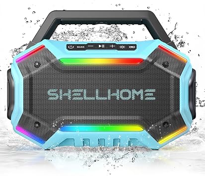 ShellHome Bluetooth Outdoor Speakers, 80WPeak Loud Wireless Speaker, 30H Playtime, RGB Lights, BassUp 2.0, IPX6 Waterproof, TWS, Bluetooth 6.0, Portable Boombox for Party, Pool, Beach Teal