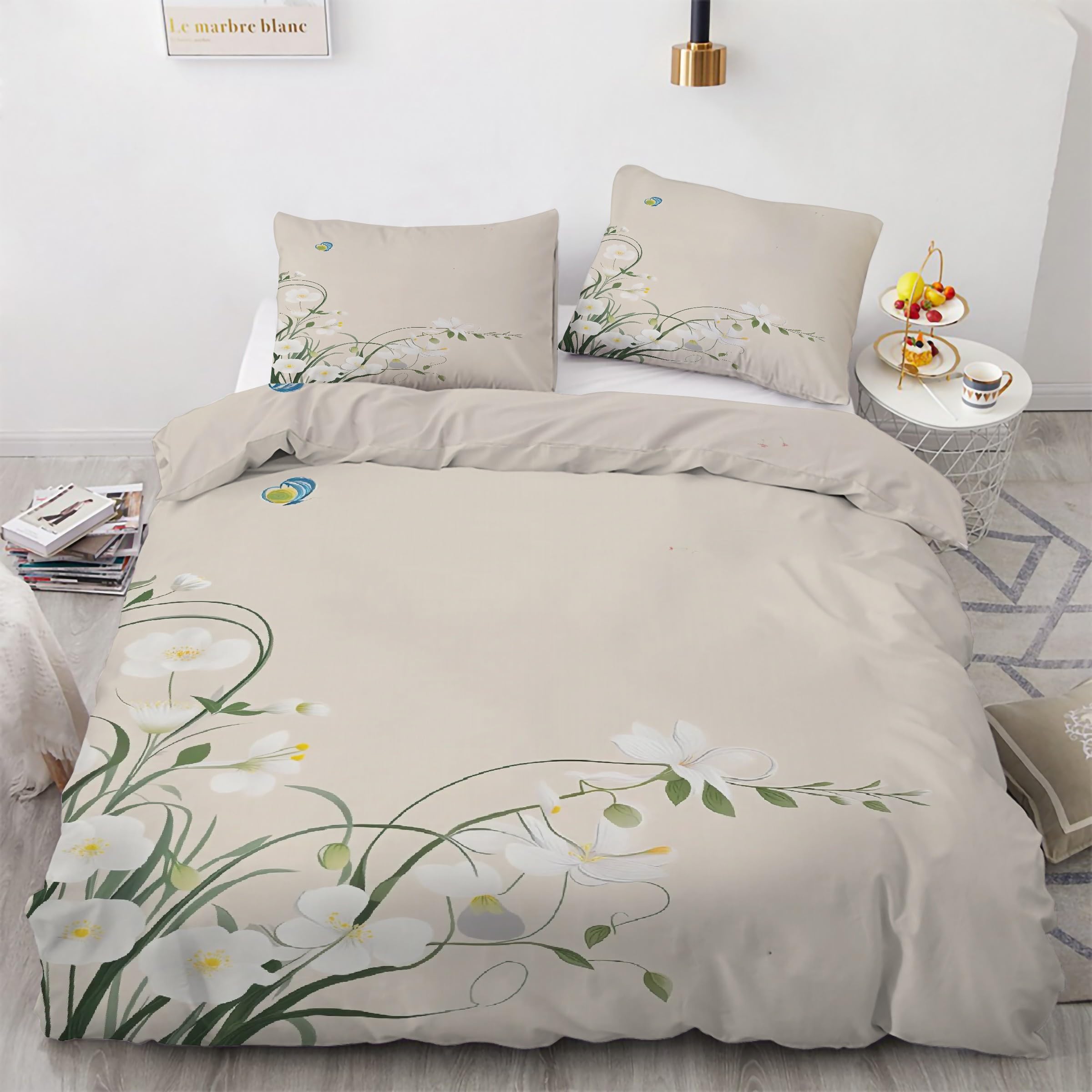 Ensemble de literie 3 pièces fleurs 90x190 et housse de couette avec fermeture