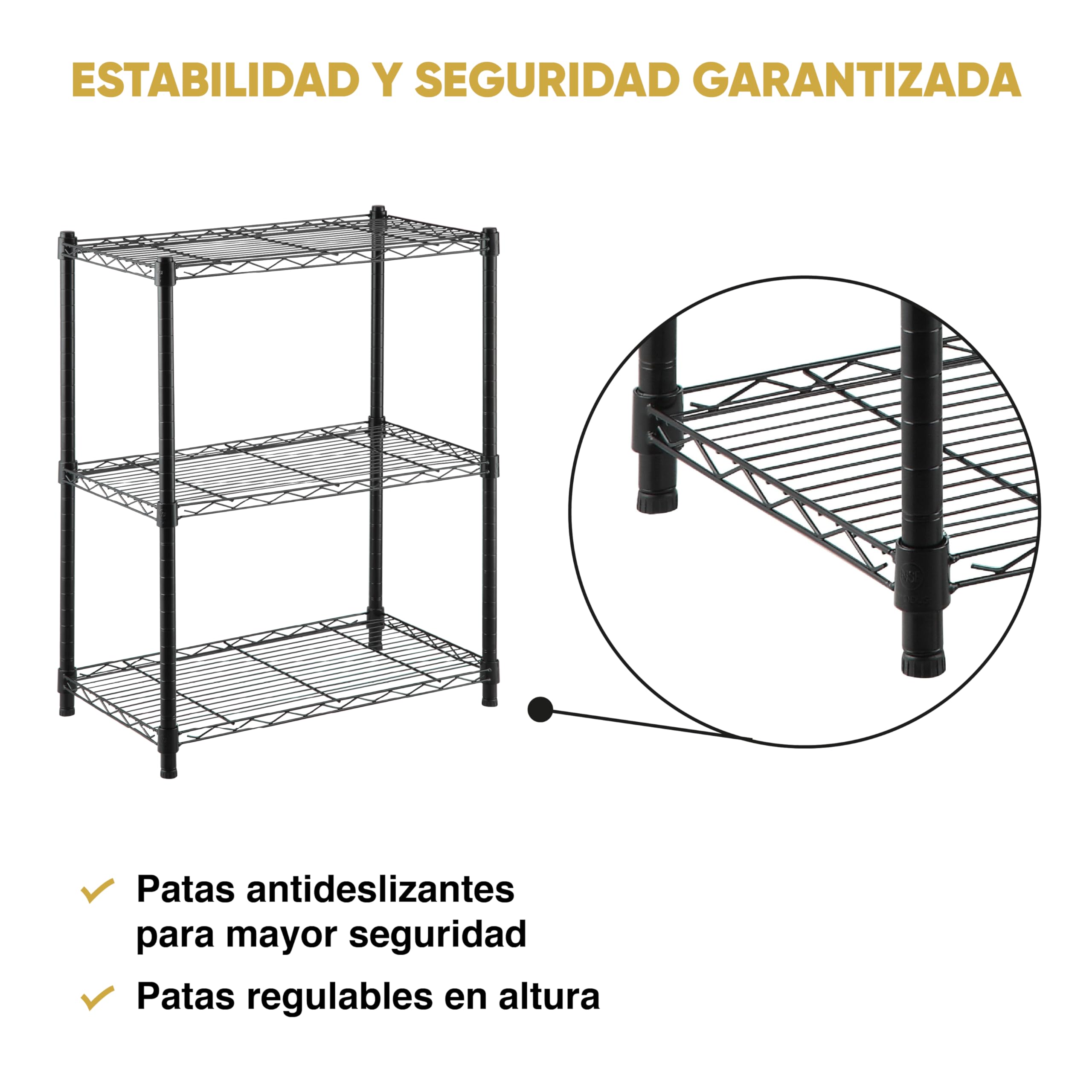 KitHome KG KITGARDEN Estantería Metálica Decorativa de Acero en Negro y 3 Baldas, 75x60x35cm