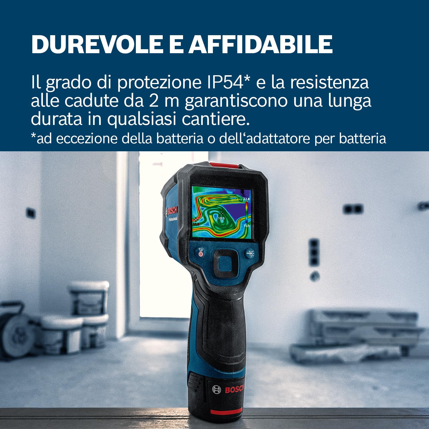 Bosch professional Termocamera GTC 12V-450-13 (256x192 px, da -20°C a +450 °C, doppia alimentazione, batteria agli ioni litio GBA 12V 2,0 Ah, caricabatterie GAL 12V-40, custodia, cavo USB-C®, L-Boxx)