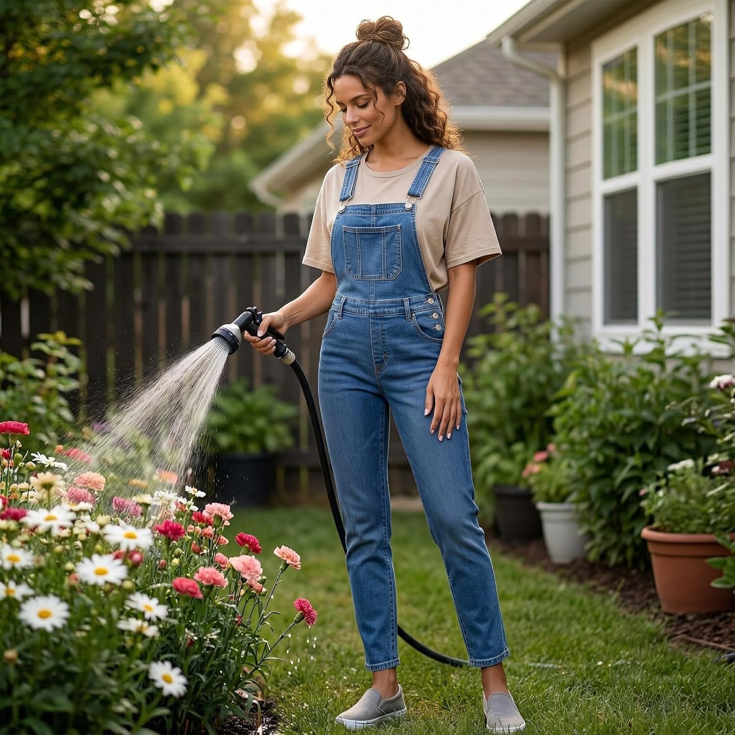 Women's Denim Overalls Bib Jeans for Women Straight Leg Stretch Adjustable Straps Casual Everyday Wear