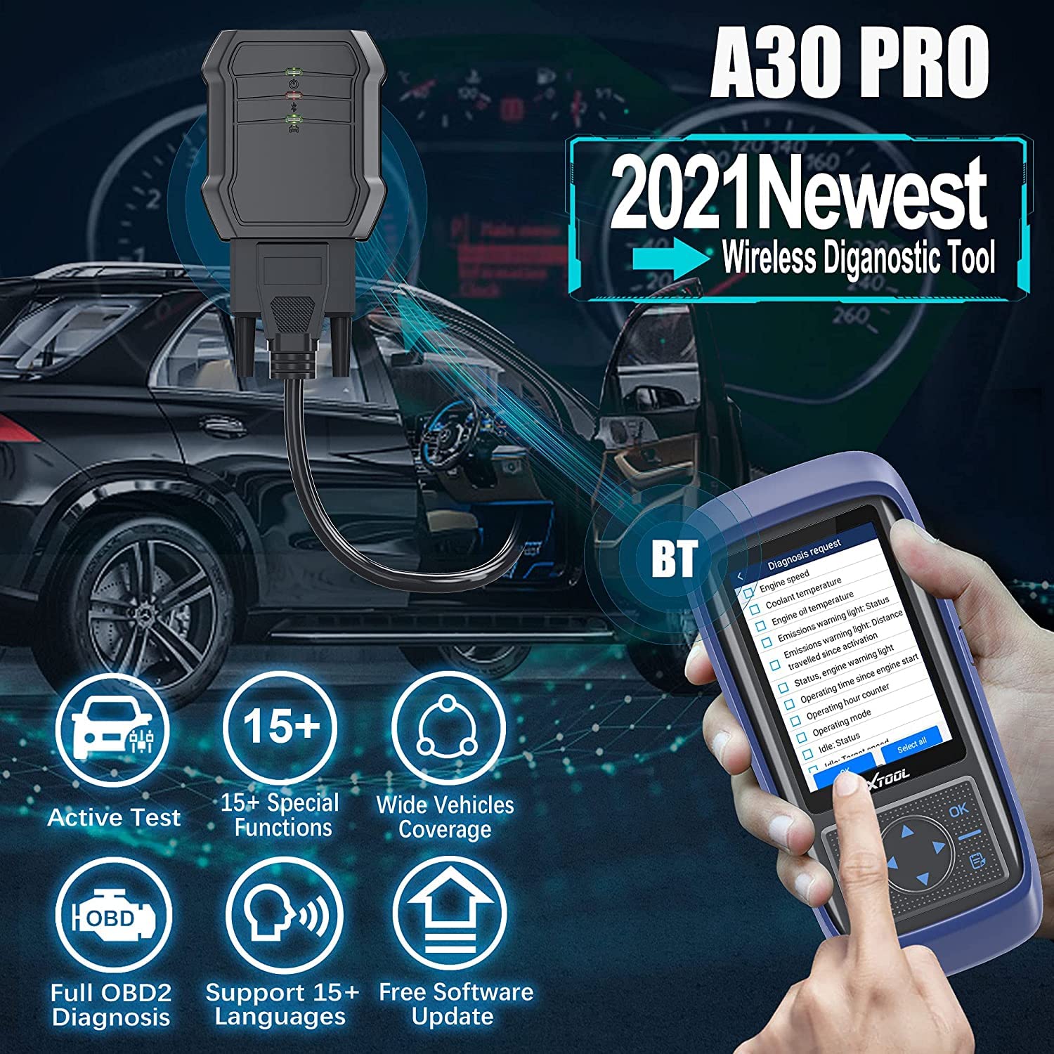 XTOOL Diagnostic Scanner, A30 PRO Wireless Version with Bidirectional