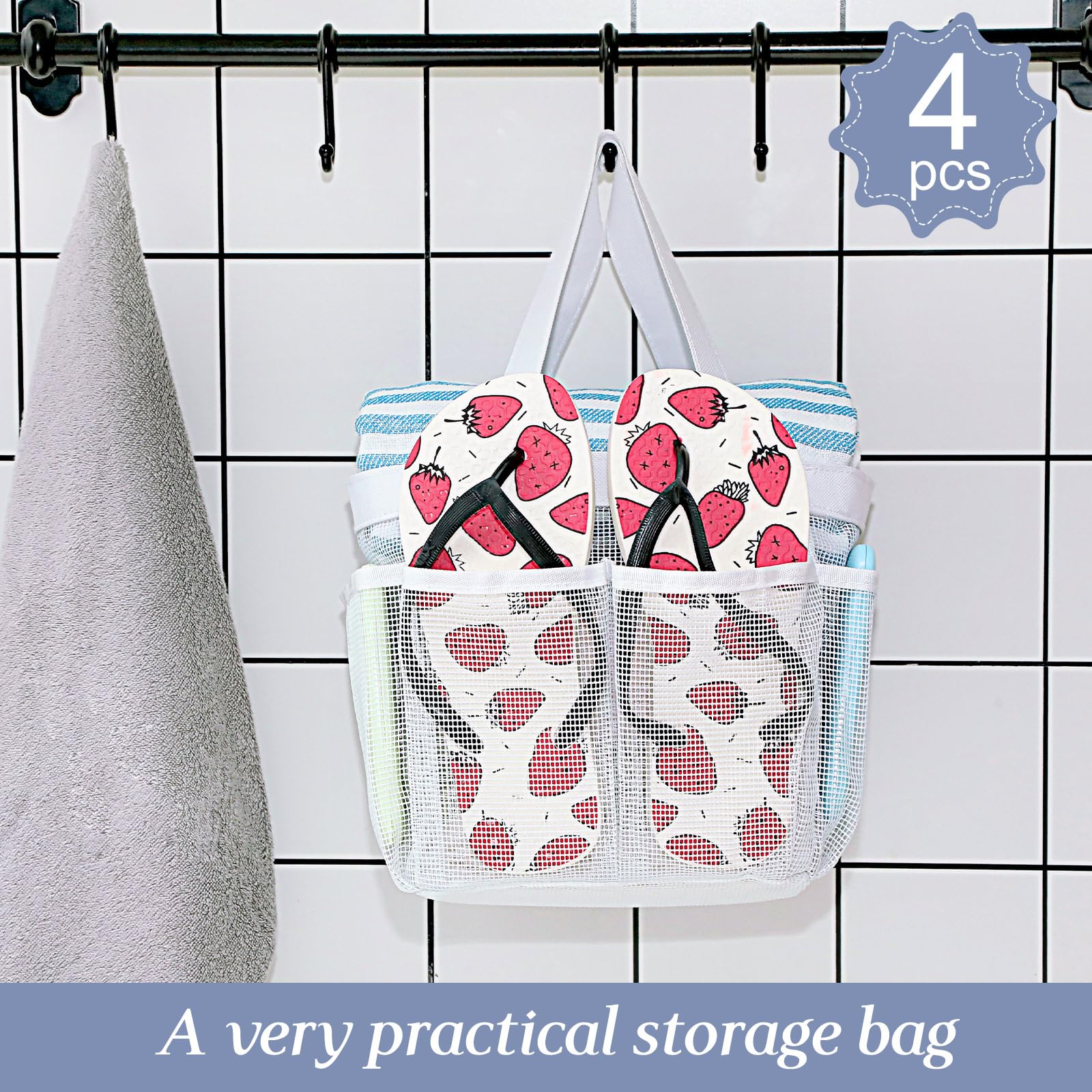 Hillban Cesta de ducha grande portátil de malla con 8 bolsillos más profundos para dormitorio universitario, artículos esenciales de ducha de secado rápido, 2 asas (blanco, rosa, verde, rojo rosa)