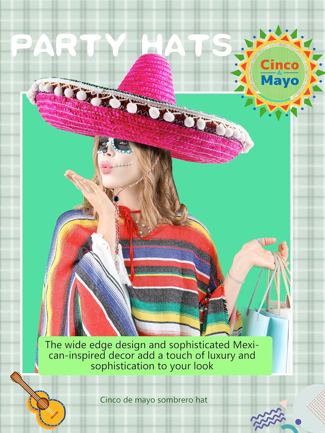 Giant Mexican Sombrero Hat Multicolor Straw Sombrero Hat Large Cinco De Mayo Fiesta Headband for Mexican Costume