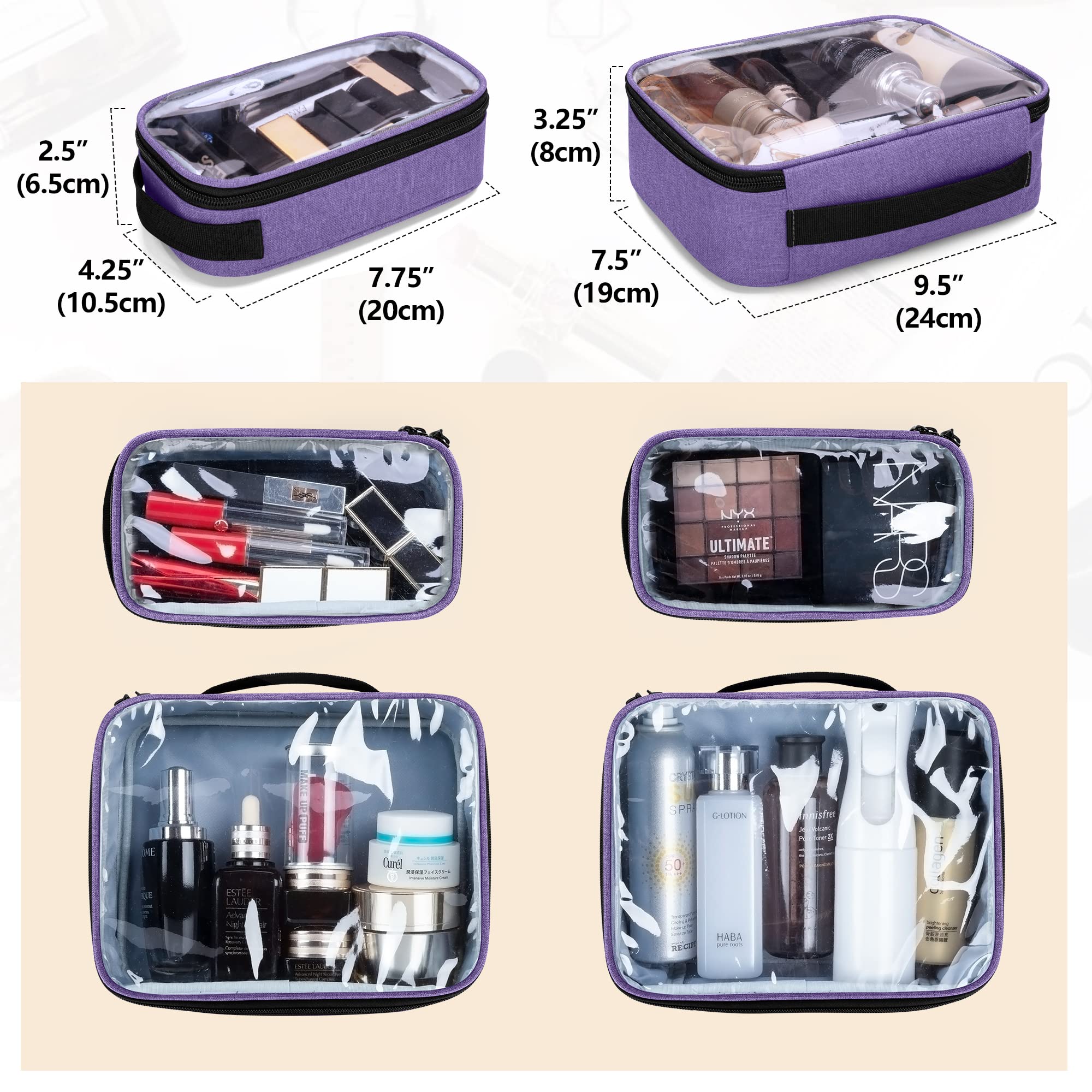 BAFASO Borsa per Trucco con 4 Tasche, Borsa per Cosmetici, Viola | Borsa per il Trucco da Viaggio Multifunzionale