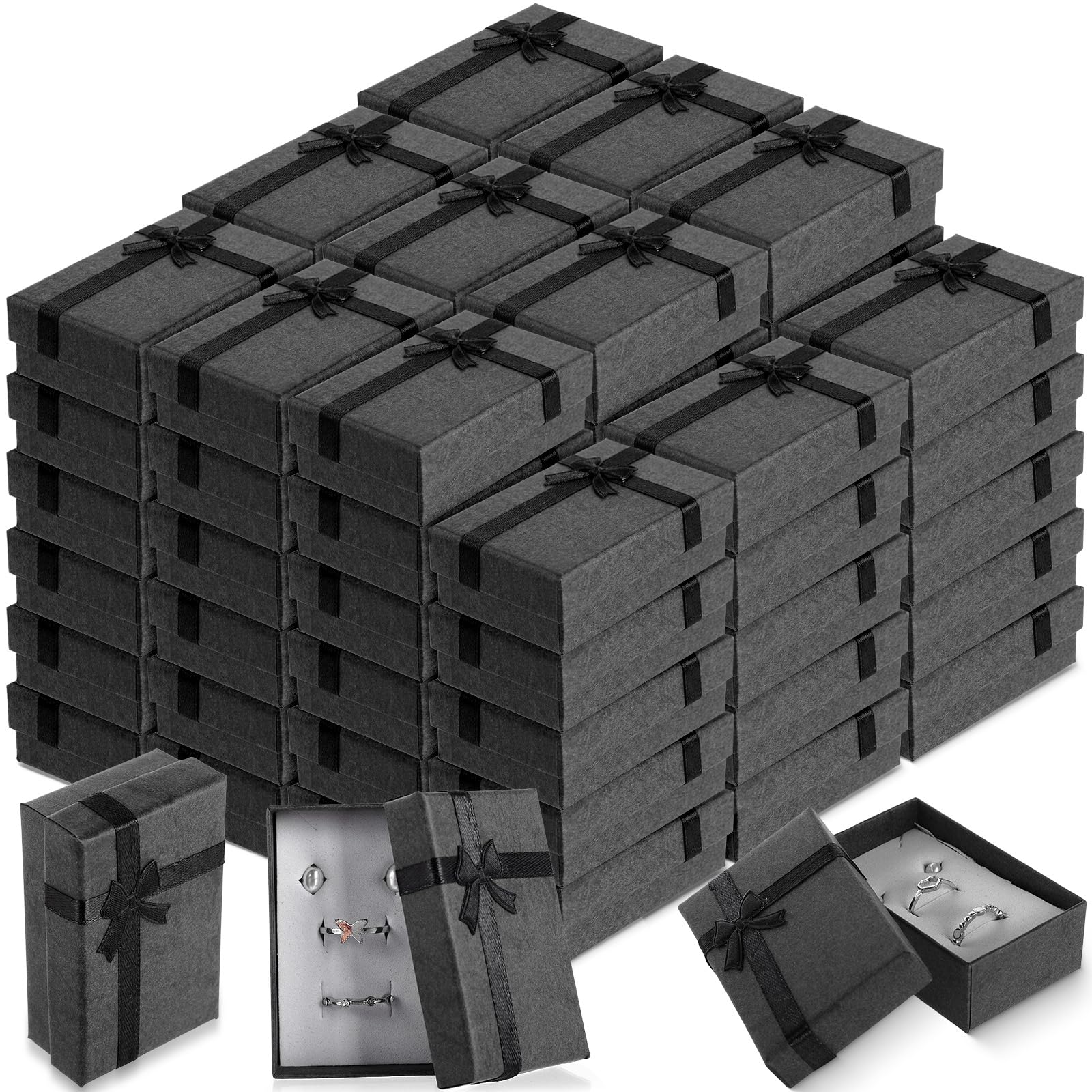 Landical 72 Pcs Jewelry Boxes Gifts Box Set Bulk Small Cardboard Jewelry Gift Container with Bow for Ring