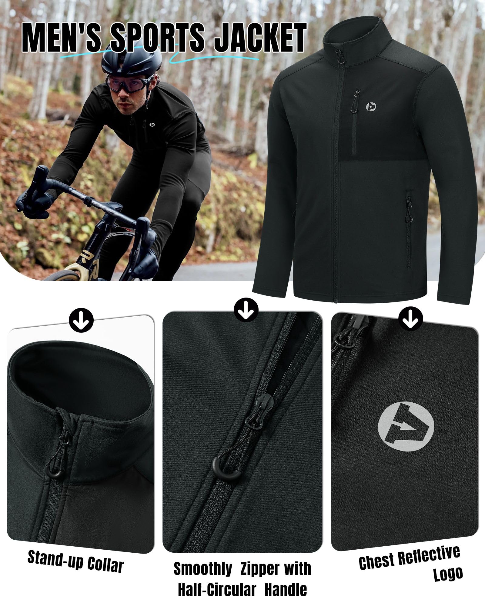 Outdoor Ventures Męska kurtka sportowa, lekka kurtka funkcyjna, przejściowa, kurtka polarowa z 5 kieszeniami, kurtka rekreacyjna, treningowa, do spędzania wolnego czasu i aktywności na świeżym