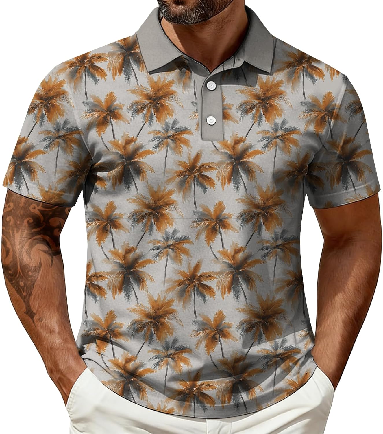 Men's Casual Short Sleeve Polo Shirts Stylish Printed Golf Shirts for Summer Beach Vacation Daily Wear