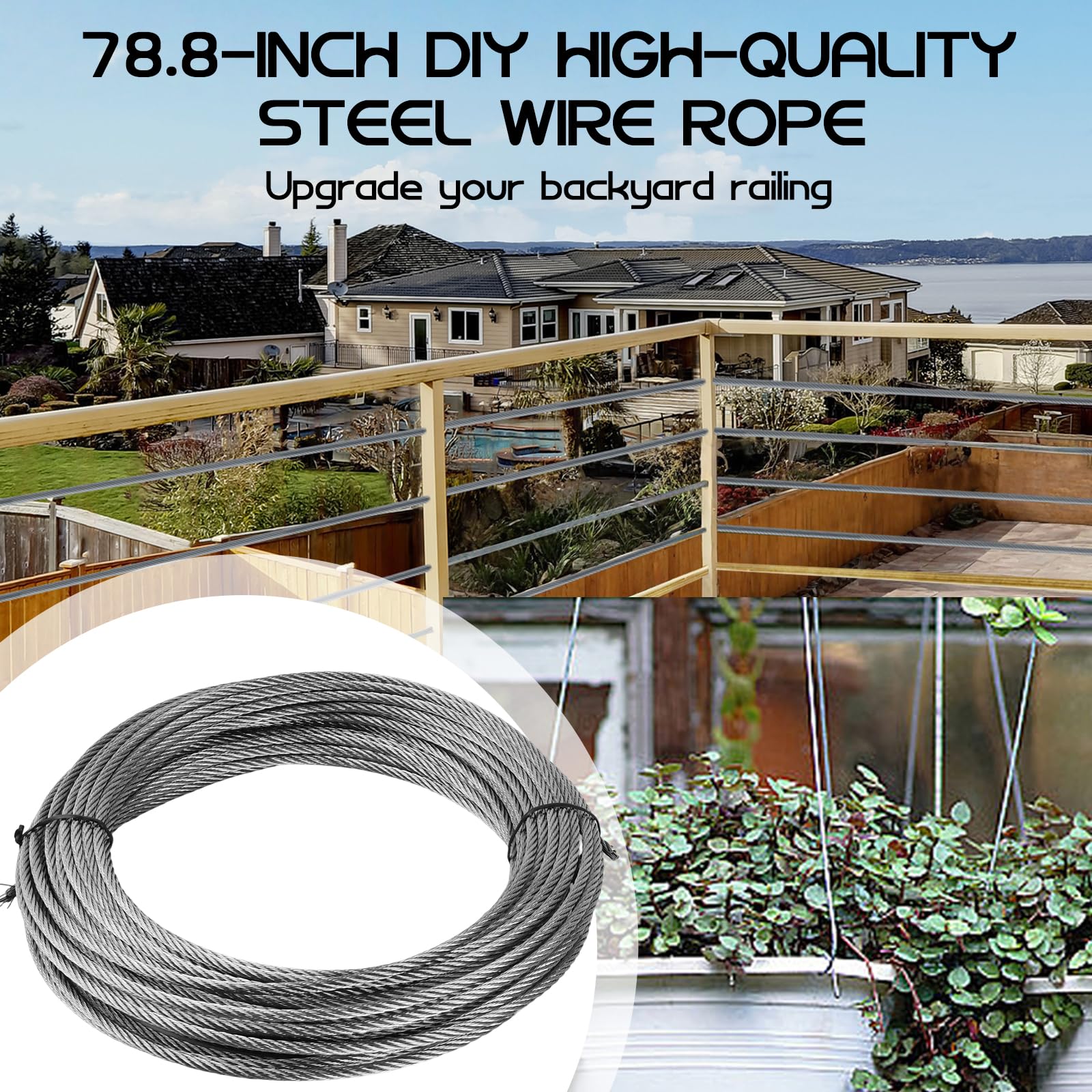 Câble Acier Inoxydable 304-4mm x 20m, Haute Résistance et Polyvalence Corde Cable D'acier à Noyau 7 x 7 Brins Kit cable en acier Métallique Fil Wire Rope pour Jardinage, Clôtures et Bricolage
