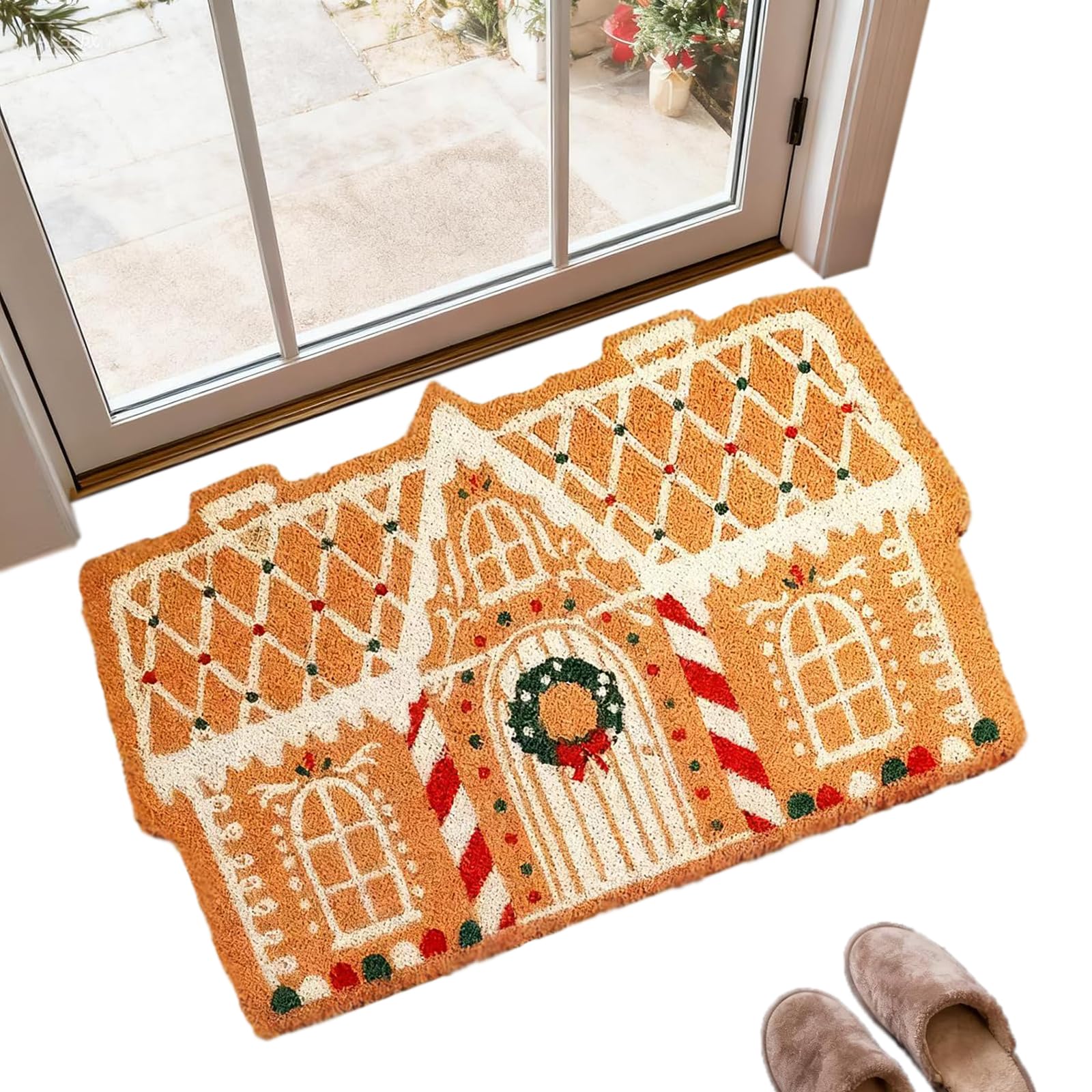 Xpwghap gingerbread house doormat,outdoor gingerbread house welcome door mats,christmas door mat indoor, 60x40cm PVC Cute Holiday Door Mats,Christmas Doormat Indoor Outdoor-A
