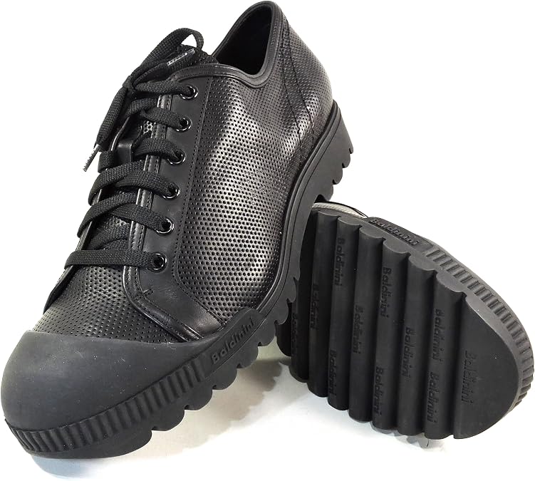 Baldinini Men's Black Perforated Leather Sneakers, Comfort Platform Sole, Size 44 EU