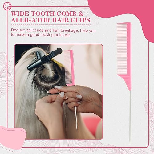 Miniatura 6 de Boao Juego de 10 peines desenredantes para el cabello, cepillo de pelo rizado para cabello negro natural con dientes anchos, cepillo de pelo mojado,