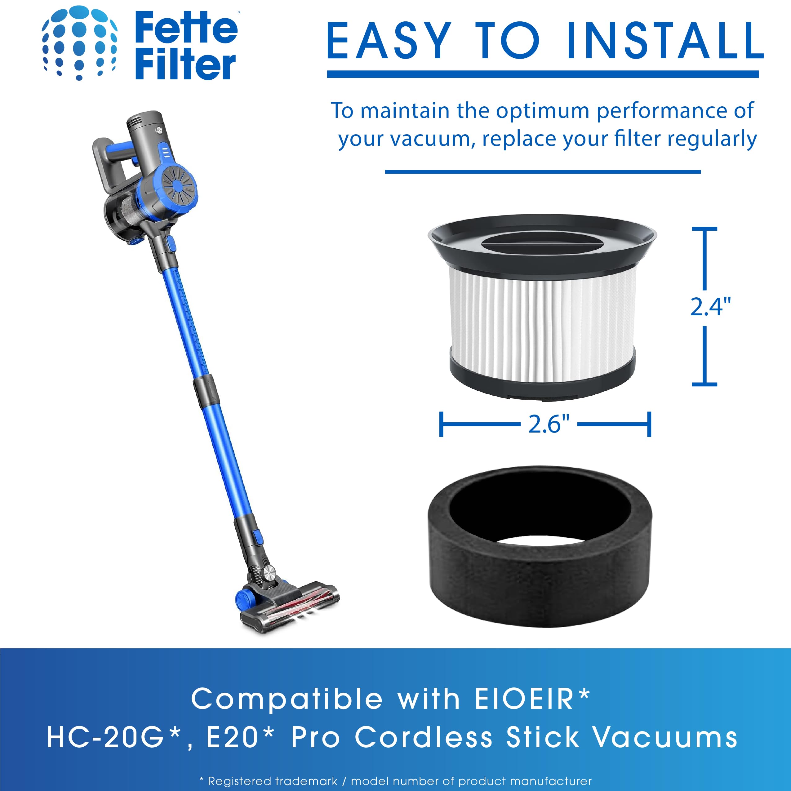 Lot 8 Filtres HEPA + Brosse – Compatible EIOEIR E20 Pro / 20G-Pro, Lavage & Réutilisation, Performance Aspirateur Optimale