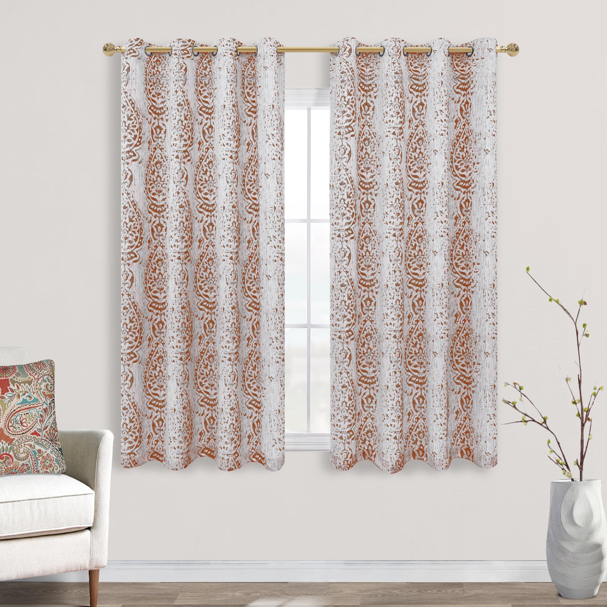 Mrs.Naturall Rust Curtains for Bedroom, Boho Moroccan Curtains 45 inch Length for Kitchen,Terracotta