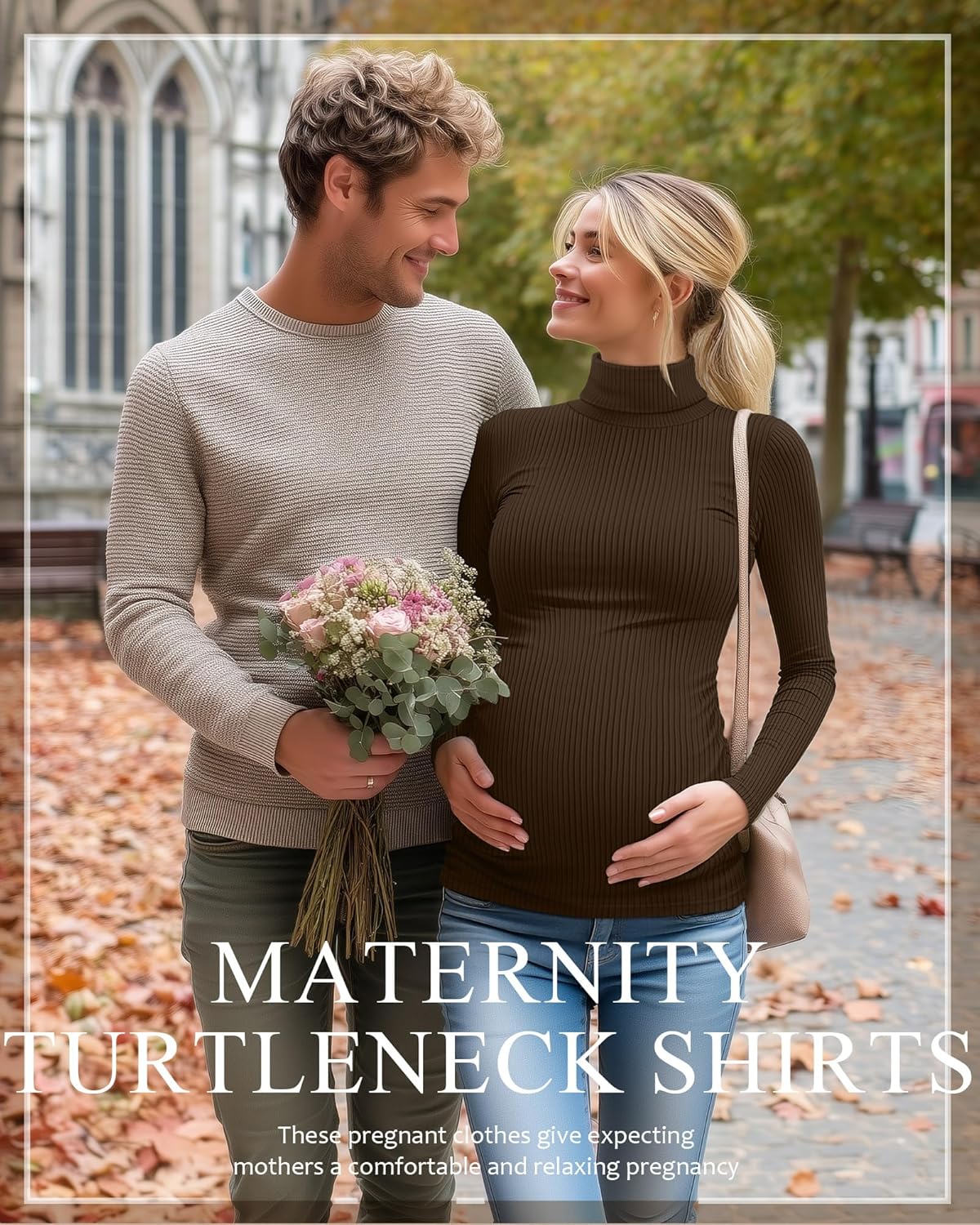 4 Pack Women's Maternity Turtleneck Shirts, Pregnancy Ribbed Long Sleeve Tops Casual Cotton Side Ruched Sweaters - Image 4