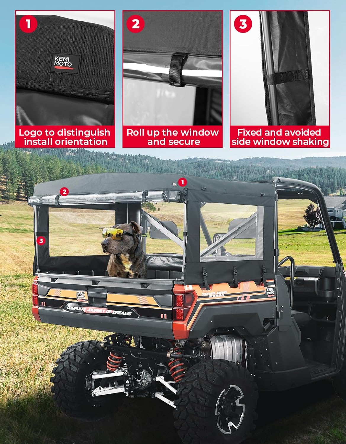 KEMIMOTO UTV Soft Cargo Camper Bed Cover Rack Compatible with Polaris Ranger 1000 / XP 1000 / Crew XP 1000/570 Full-Size 2013-2026 Rear Camper Top Canvas Accessories