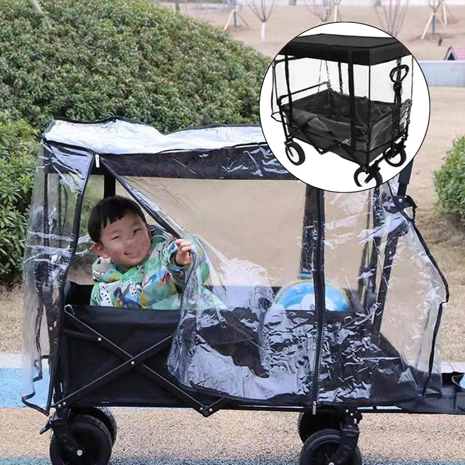 Bollerwagen Kinder Regenschutz,Regenverdeck BollerwagenTransparent Regenschutz Bollerwagen Universal Regenabdeckung für Handwagen,Regenschutzhülle für Klappbaren(Size:Regenschutz 2pcs,Color:Schwarz)