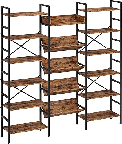 IRONCK Estantería triple ancha para tocadiscos industrial, de 6 niveles, estantería grande Etagere con marco de metal para sala de estar, oficina en