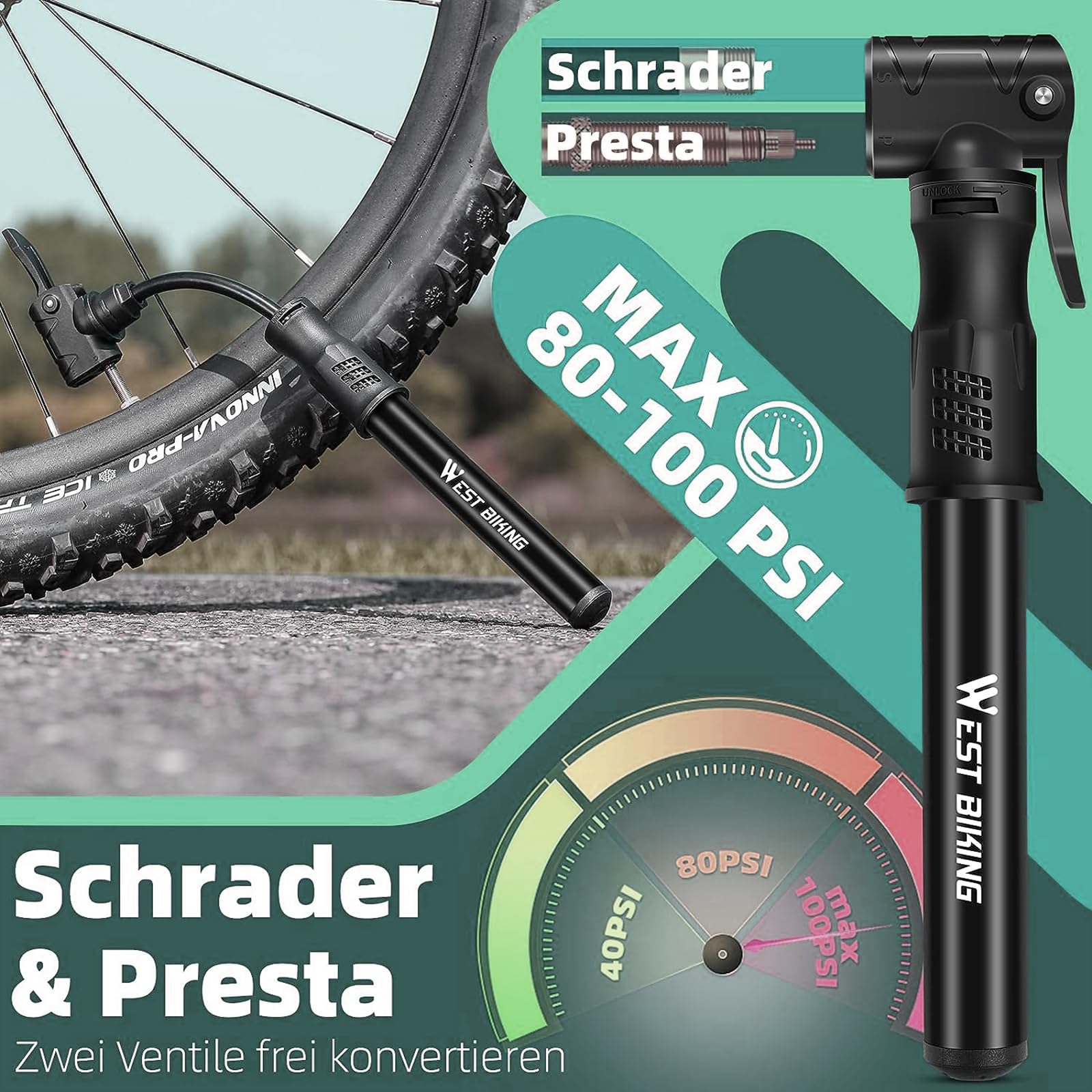 Pit Bike 50 Cc Pompa Bicicletta Portatile Mini Pompa Manuale