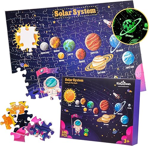 KidEwan - Rompecabezas espaciales para niños, 100 piezas de rompecabezas espaciales para niños de 4 a 8 años, juguetes educativos de ciencia que