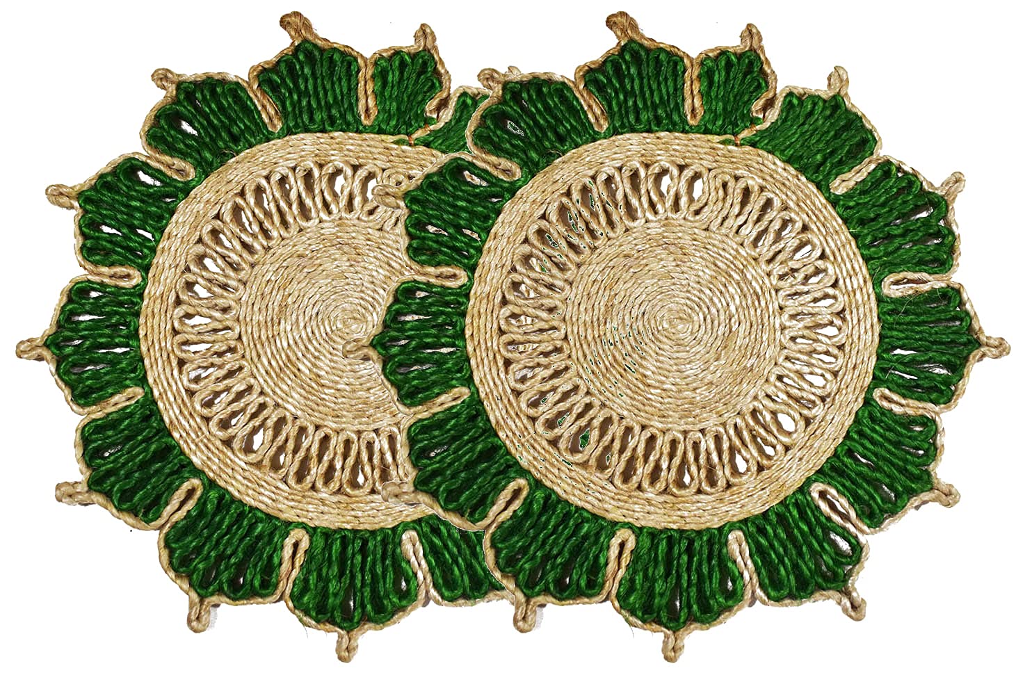 Natural Jute Star Placemats, Green, 10 Inch, Set of 2