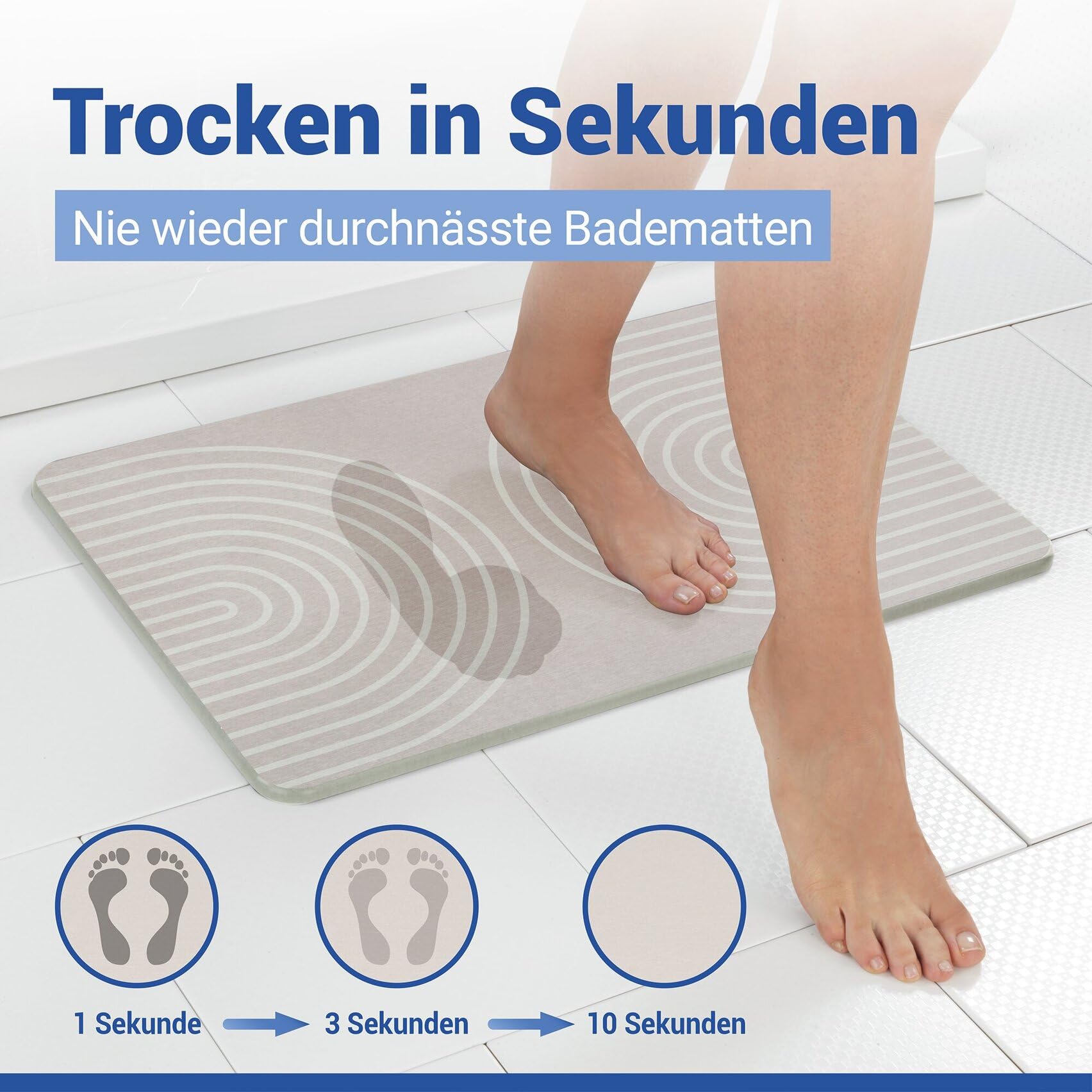 WENKO rutschfeste Badematte Mod. Nazca, schnelltrocknender Badvorleger aus Diatomit (Kieselgur), stark wasserabsorbierend, saugfähiger Duschvorleger, beige