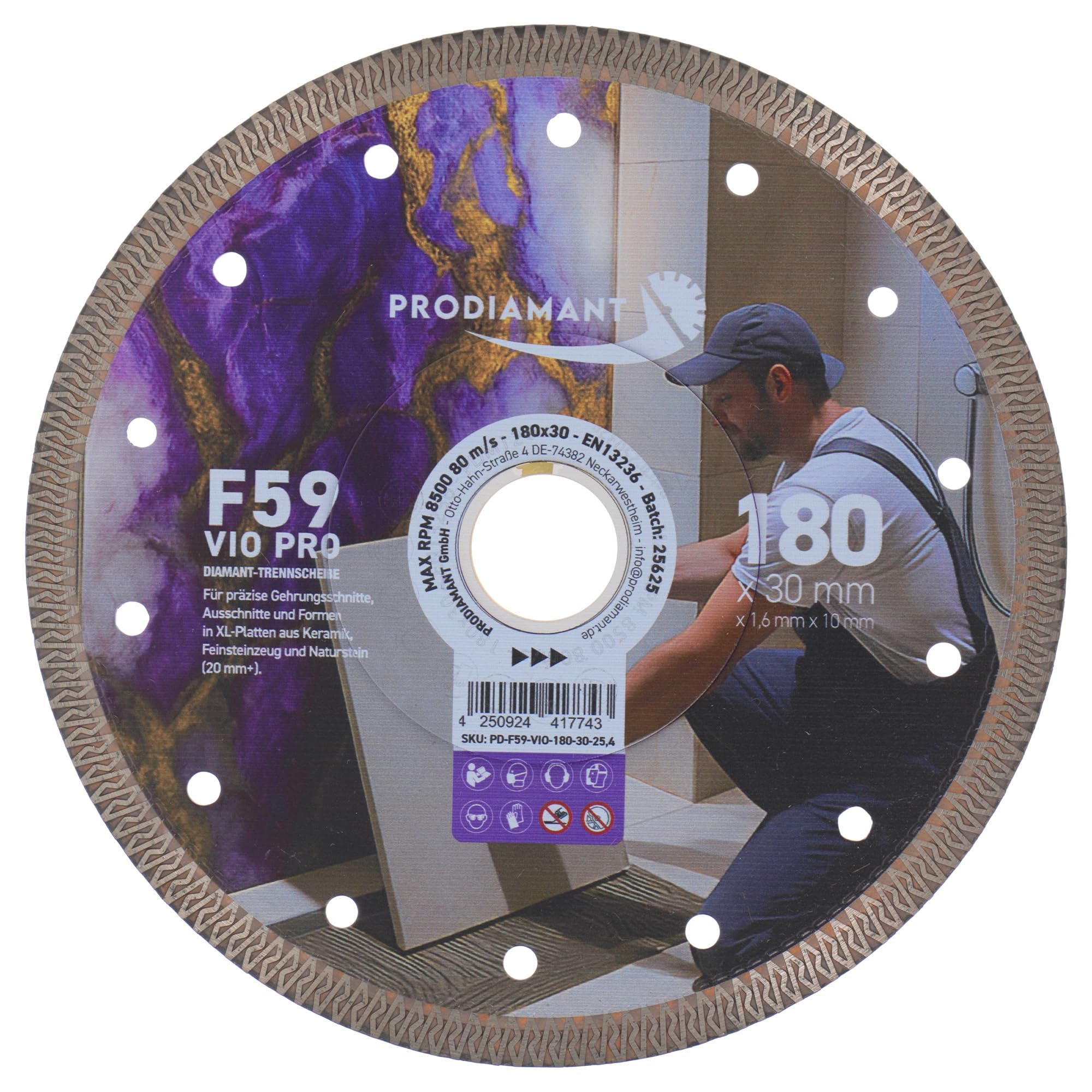 PRODIAMANT Disco de corte de diamante F59 VIO PRO 180 mm x 30/25,4 mm | Altura del segmento 10 mm | Ancho de corte 1,6 mm