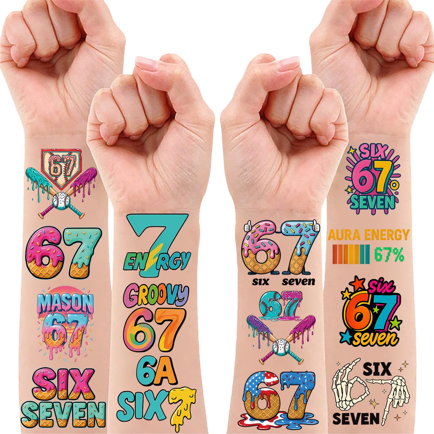 67 Meme Temporary Tatoos Six Seven Funny 6 7 Tattoos 6 7 Party Favors, Number Funny Six Seven Meme 6 7 Gifts Tattoos 48Pcs